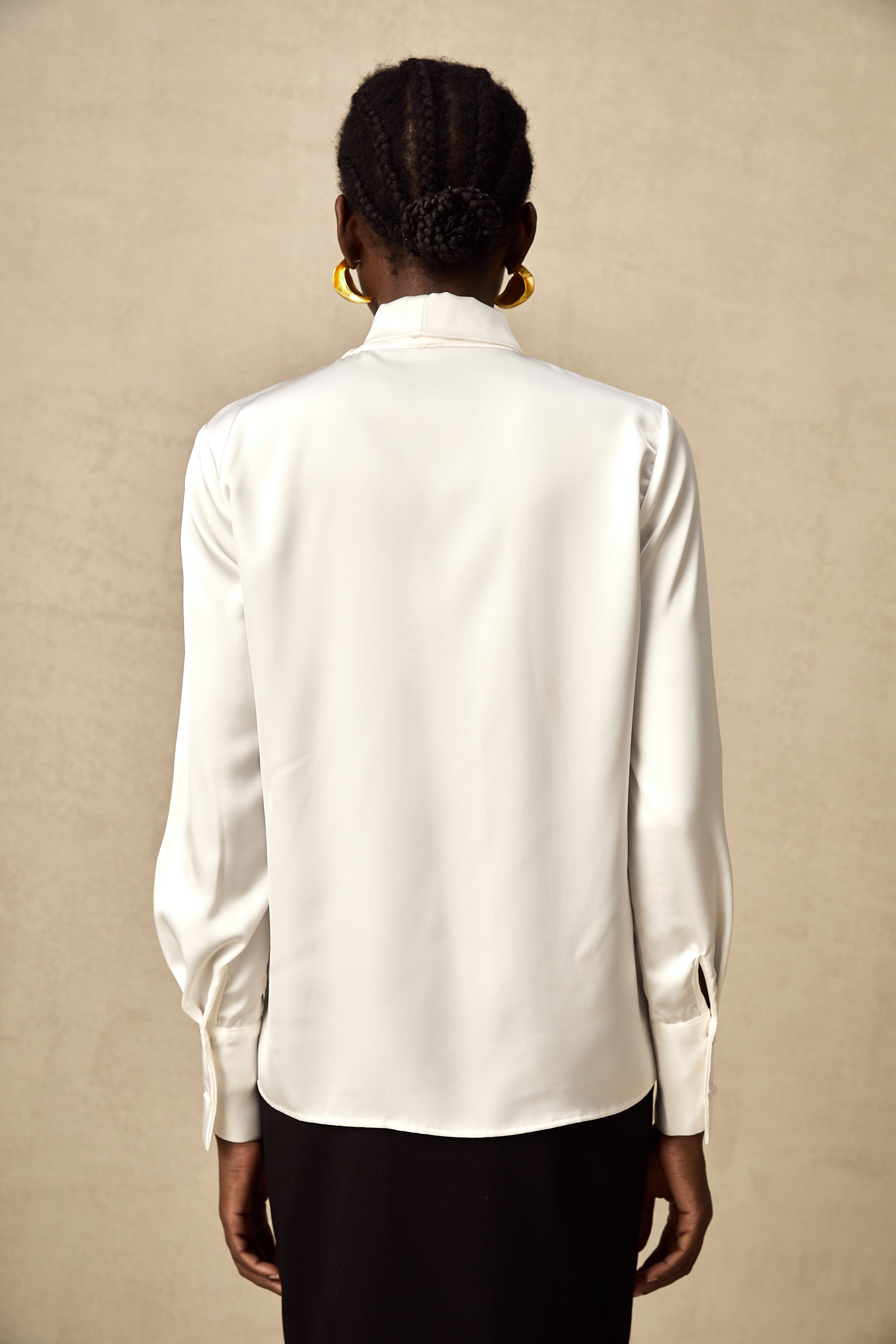 Lyana white satin bowknot shirt