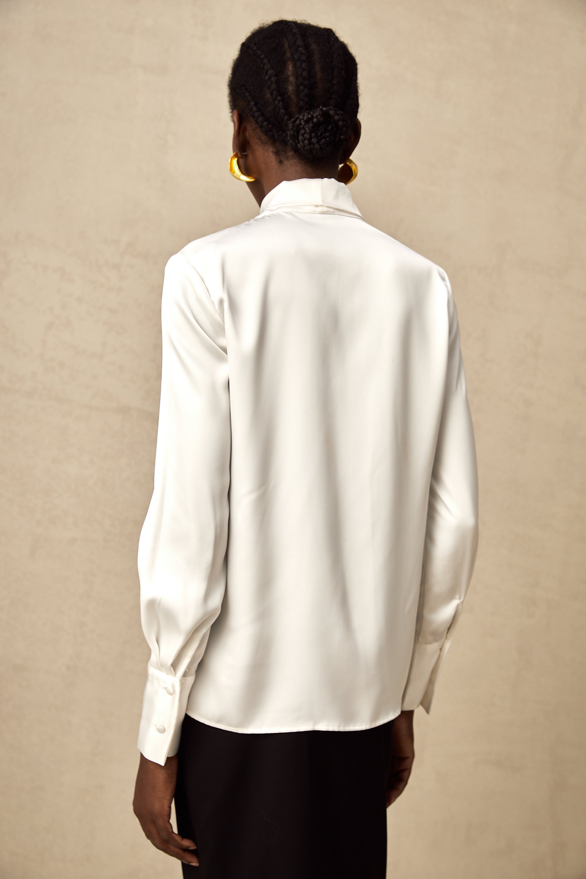 Lyana white satin bowknot shirt