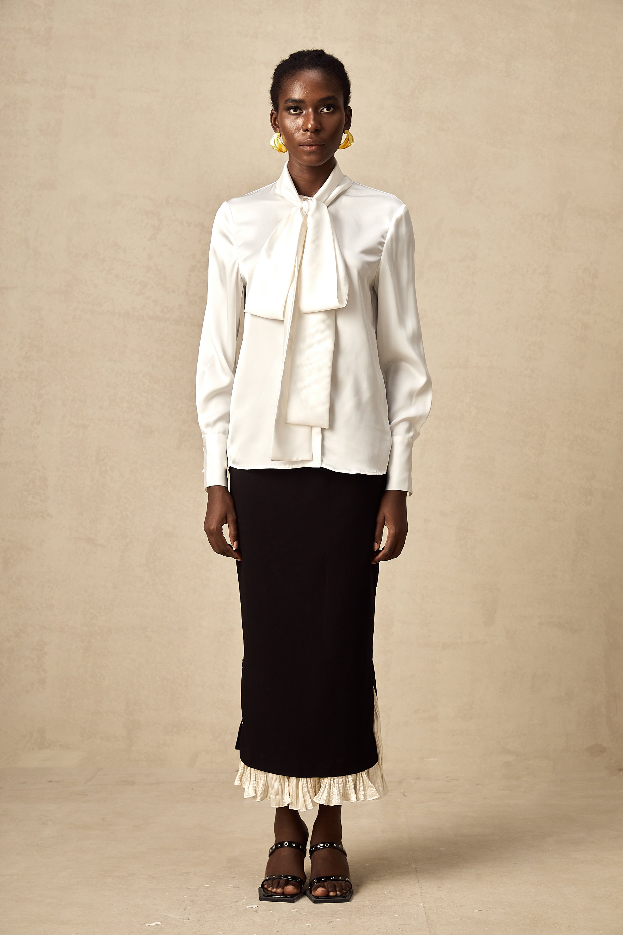 Lyana white satin bowknot shirt