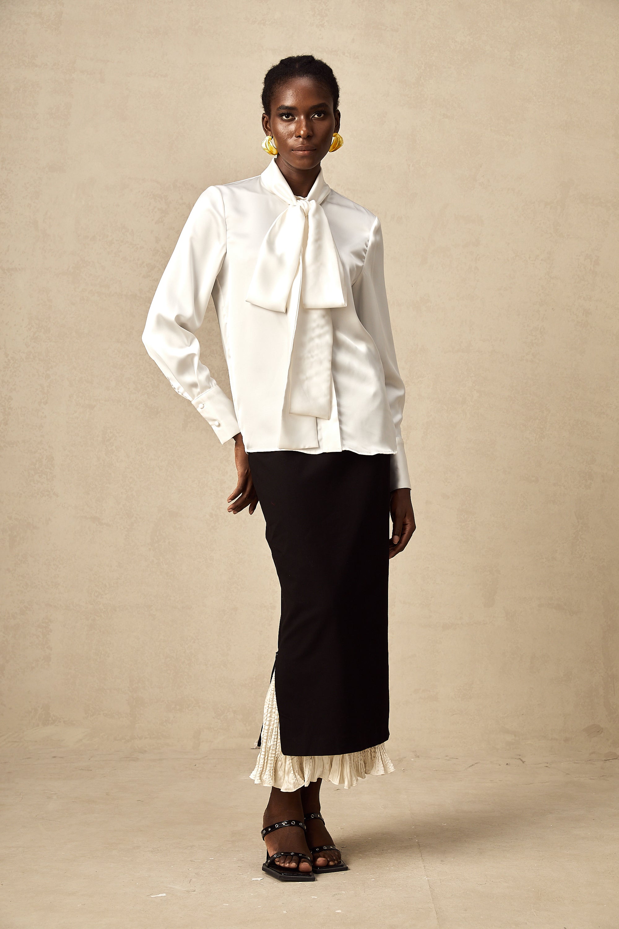 Lyana white satin bowknot shirt