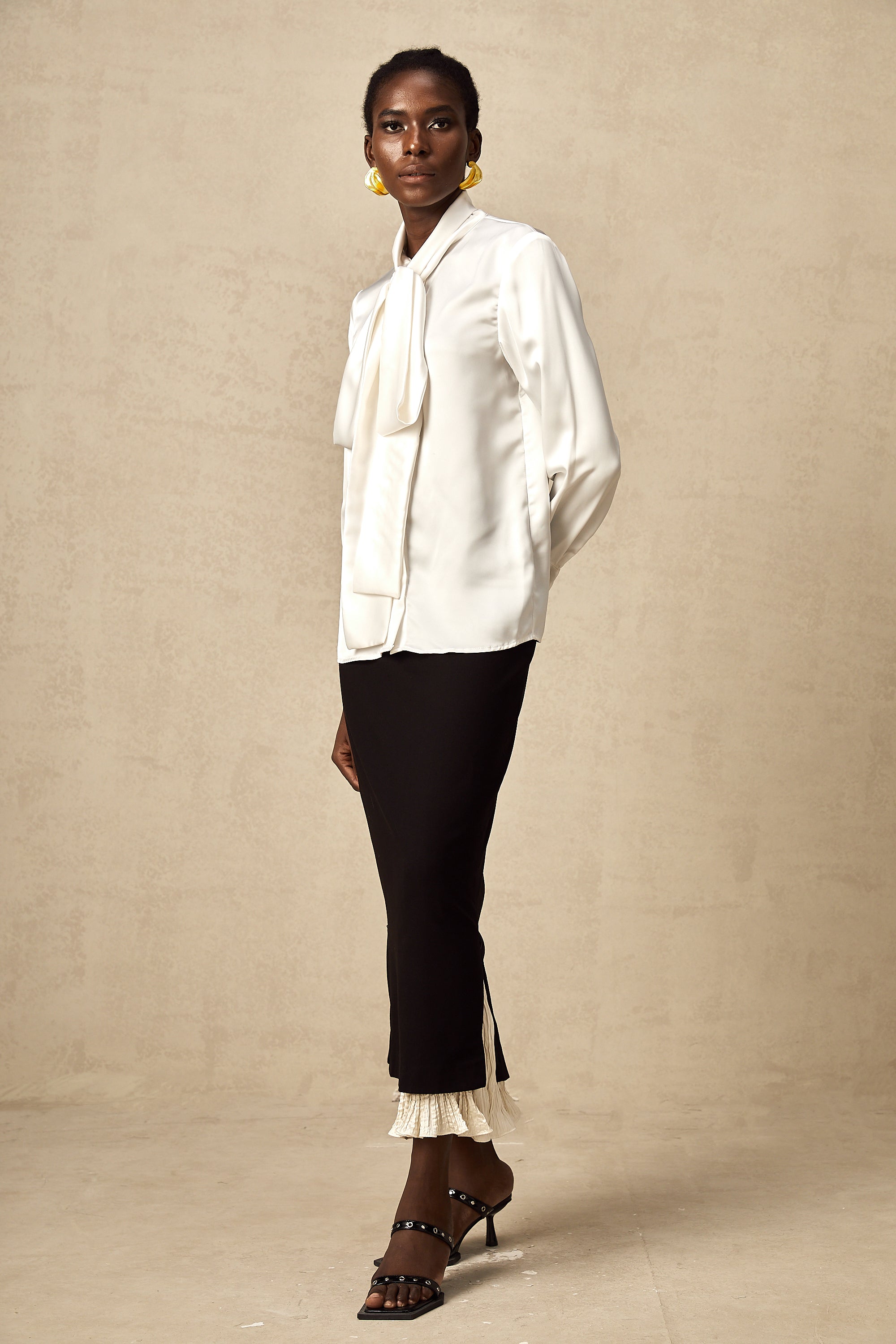 Lyana white satin bowknot shirt