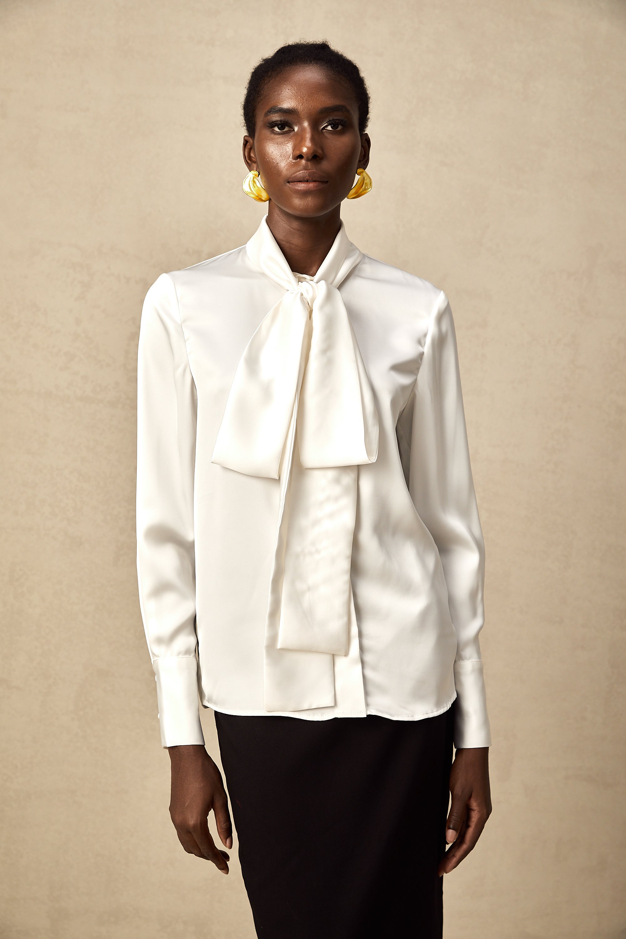 Lyana white satin bowknot shirt