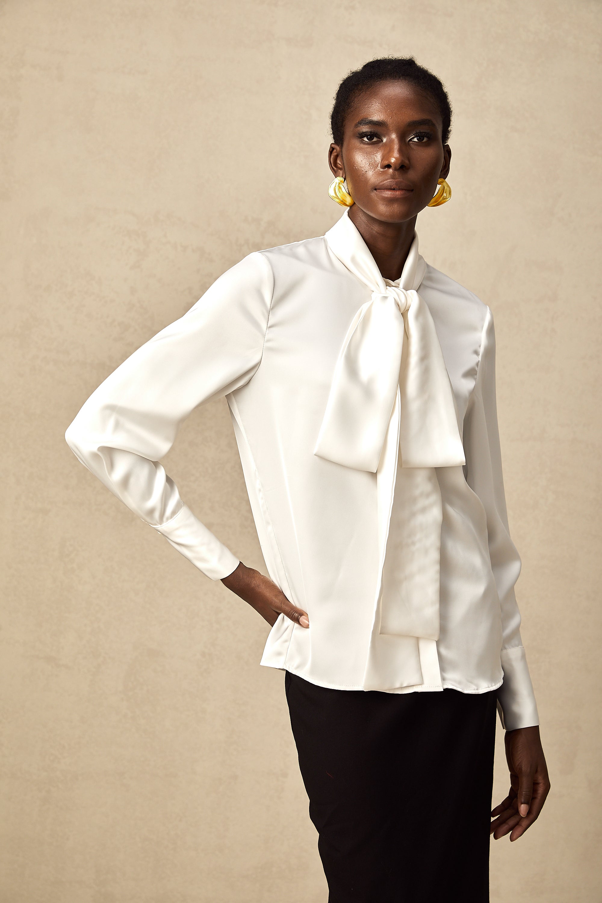 Lyana white satin bowknot shirt