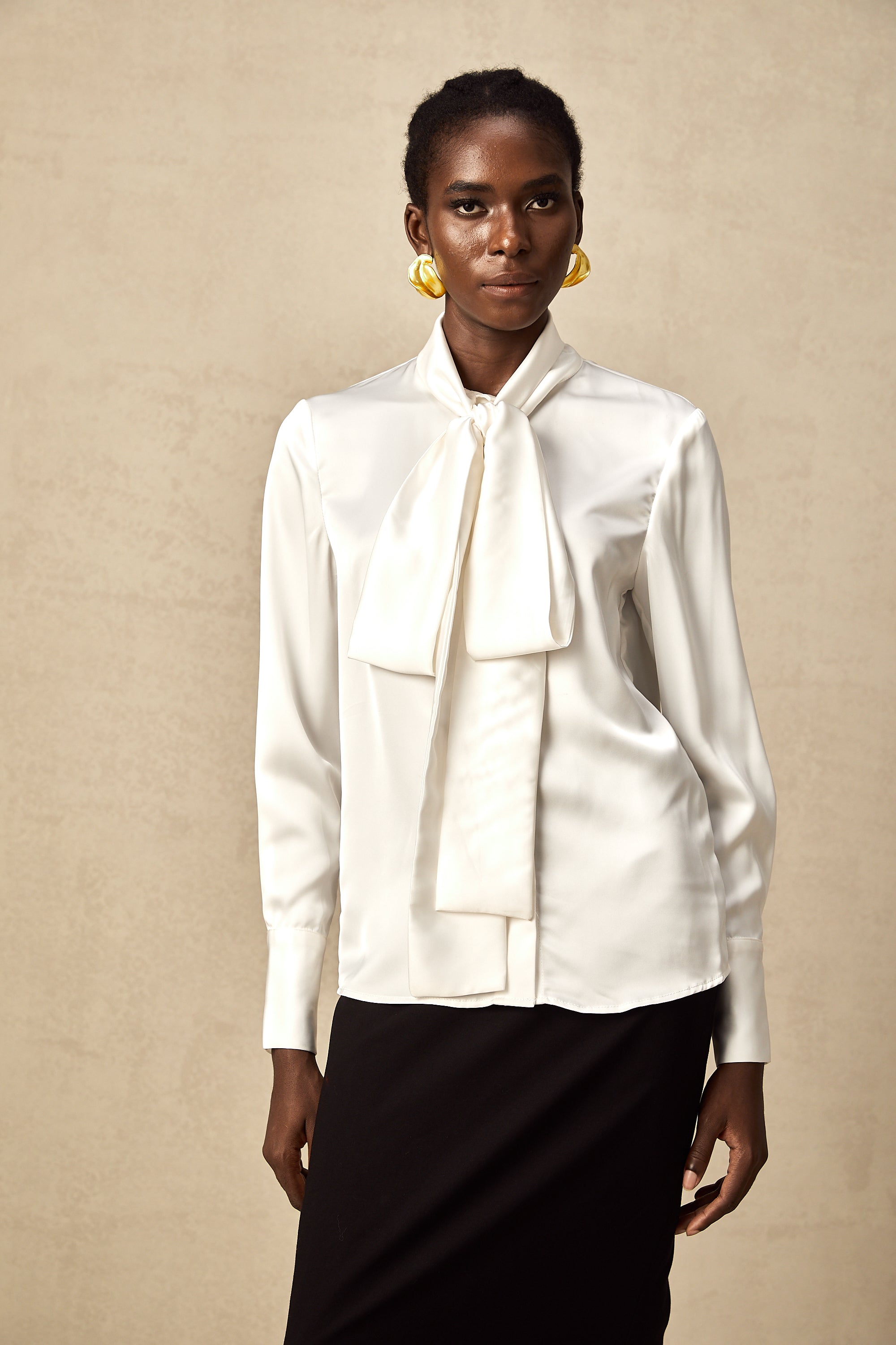 Lyana white satin bowknot shirt