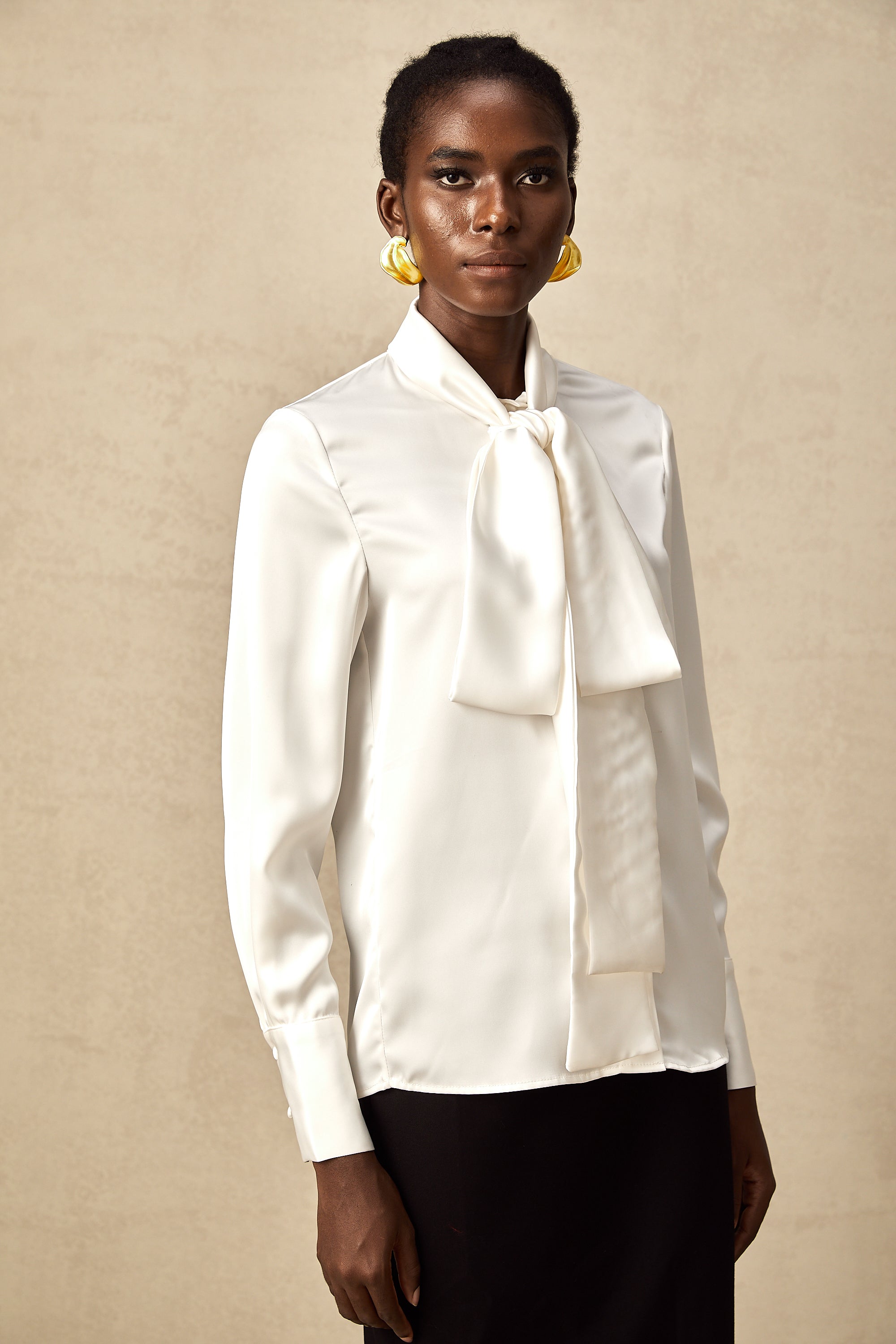 Lyana white satin bowknot shirt