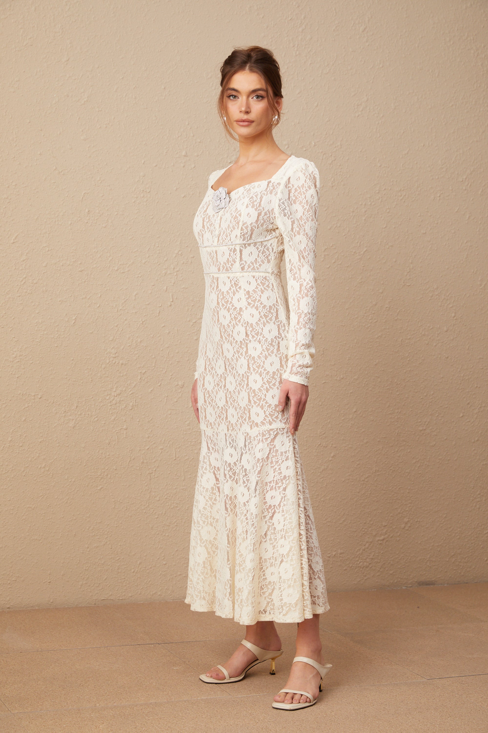 Anaxarete white floral-lace midi dress