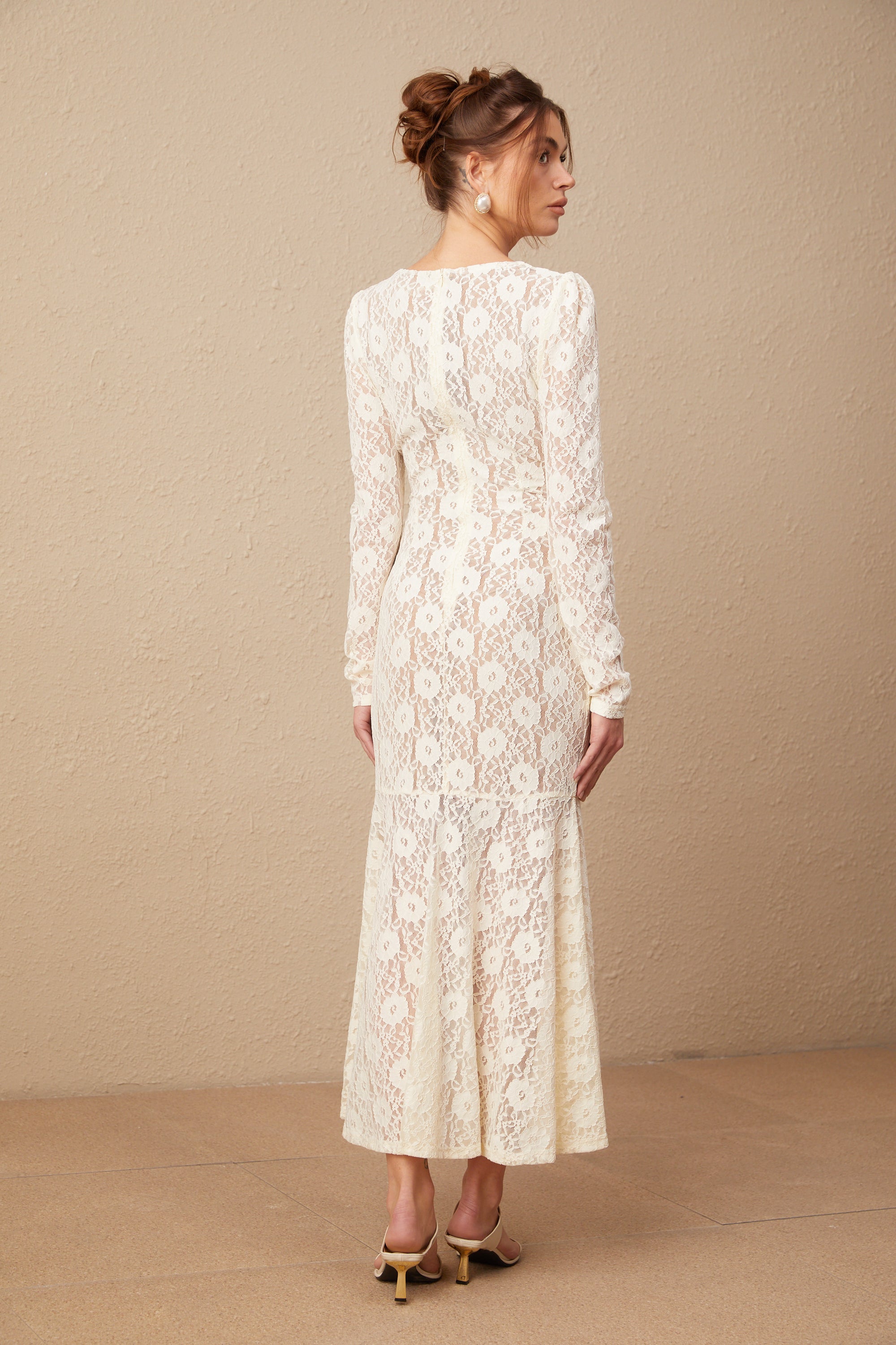 Anaxarete white floral-lace midi dress