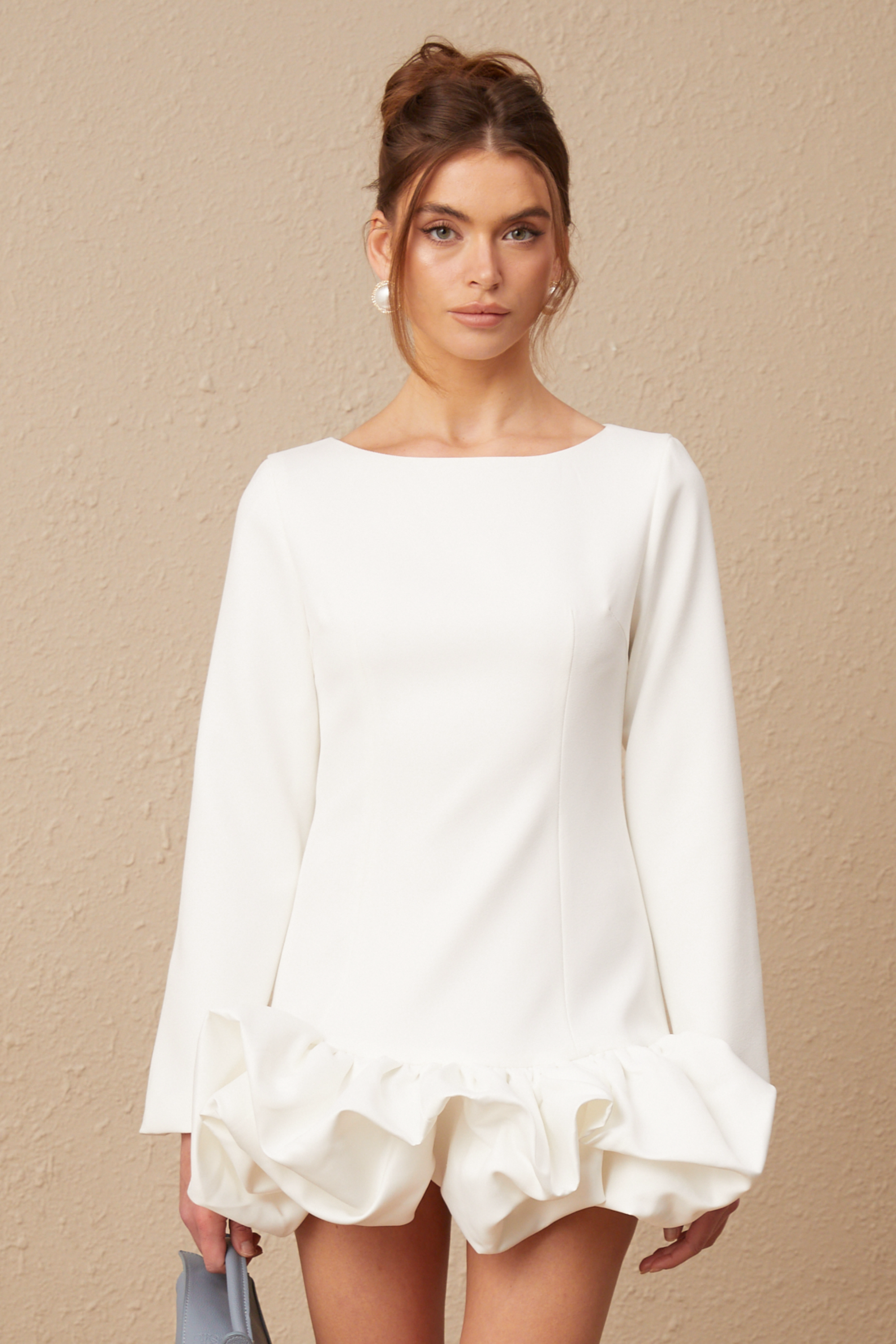 Elodie white bubble-skirt mini dress