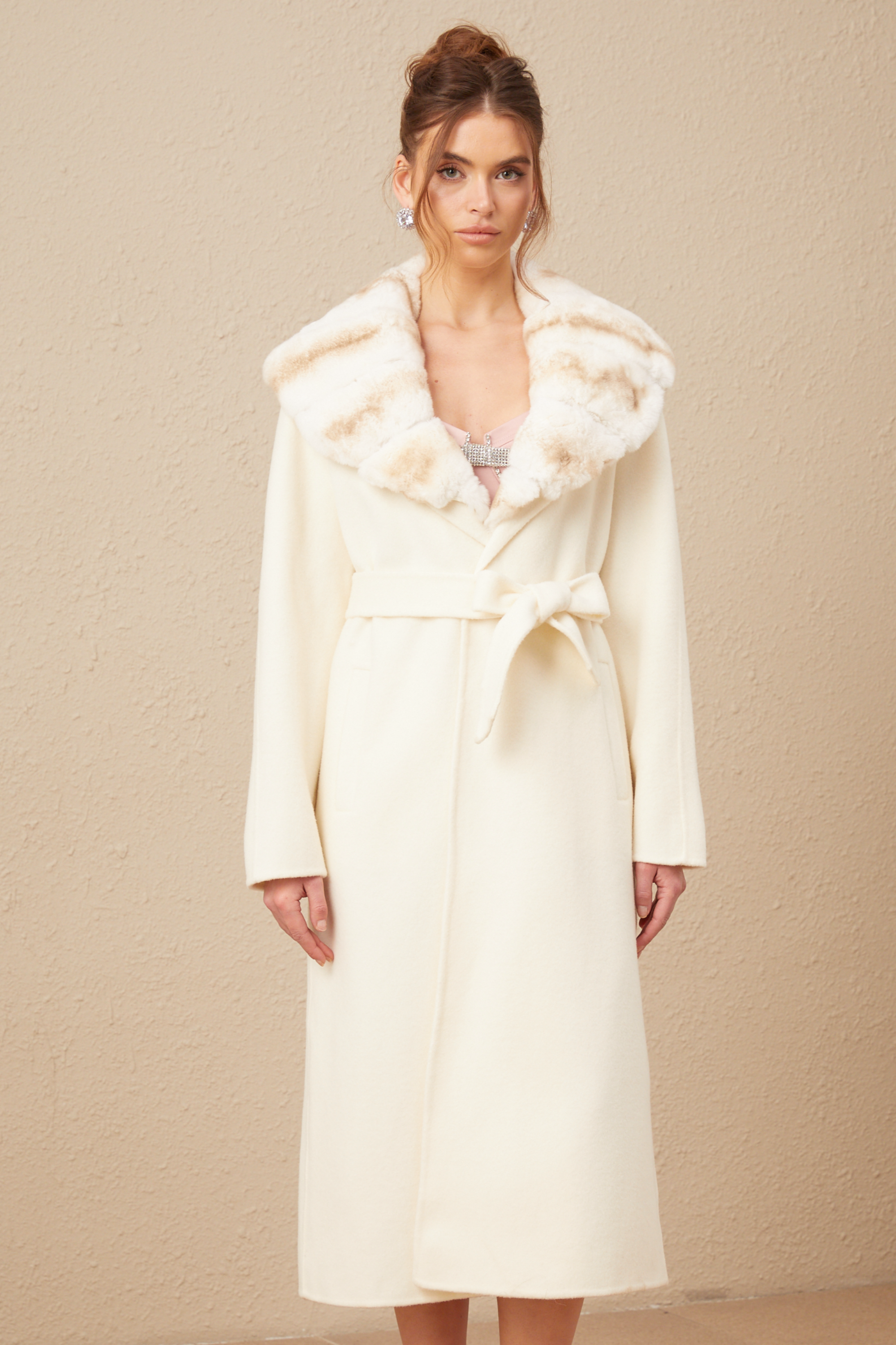 Cécile off-white wool gradient-effect fur woolen overcoat