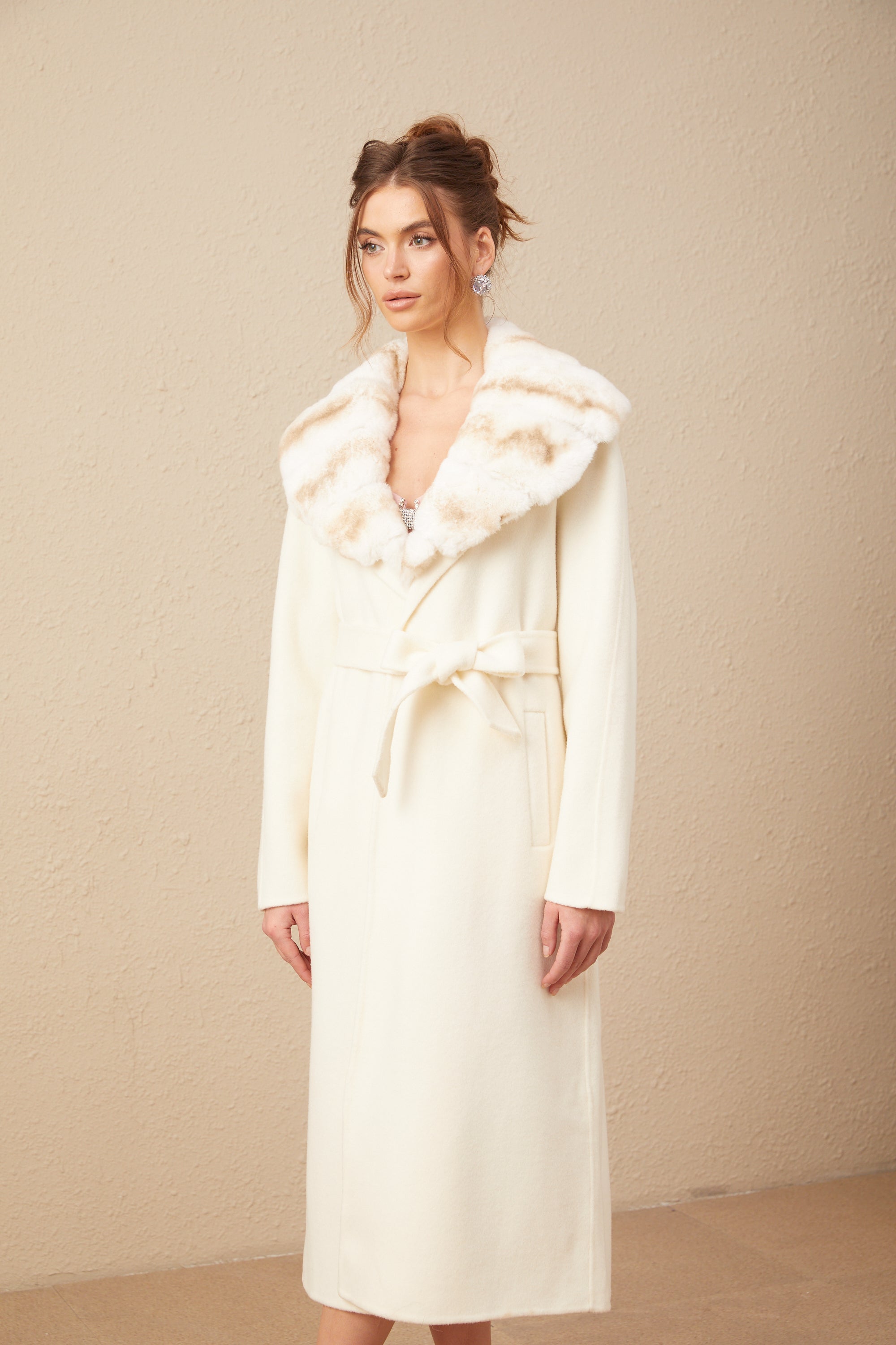 Cécile off-white wool gradient-effect fur woolen overcoat