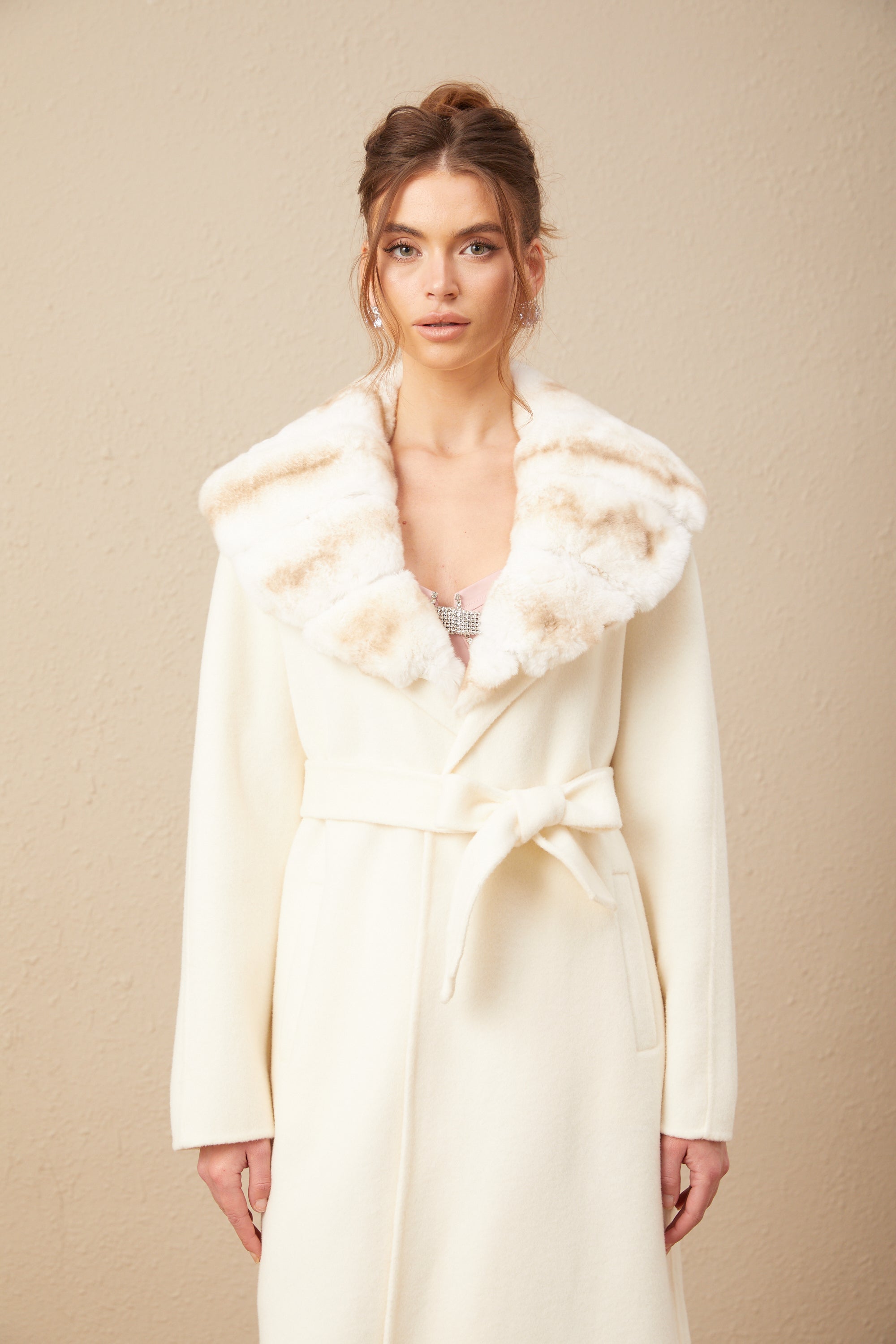 Cécile off-white wool gradient-effect fur woolen overcoat