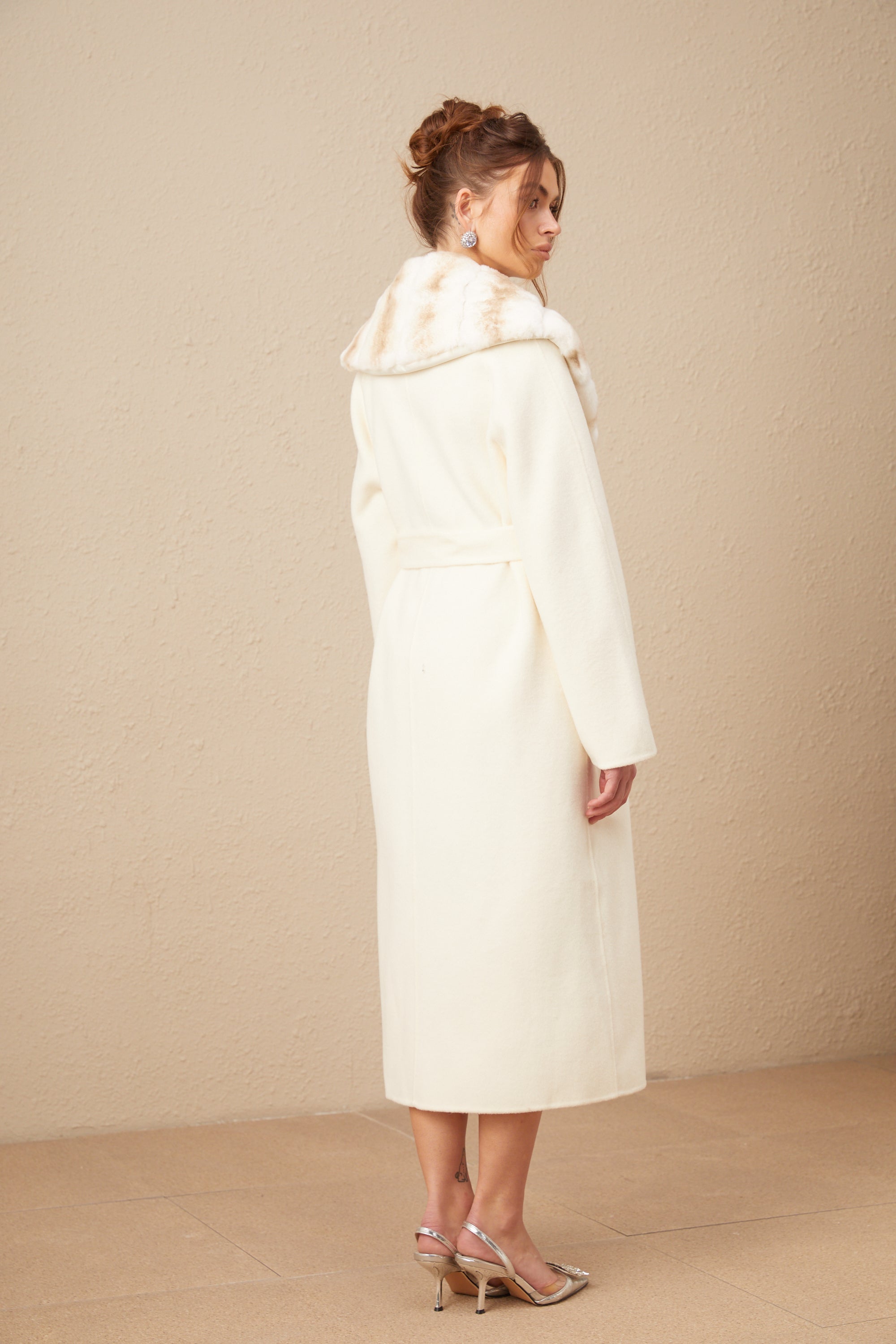 Cécile off-white wool gradient-effect fur woolen overcoat