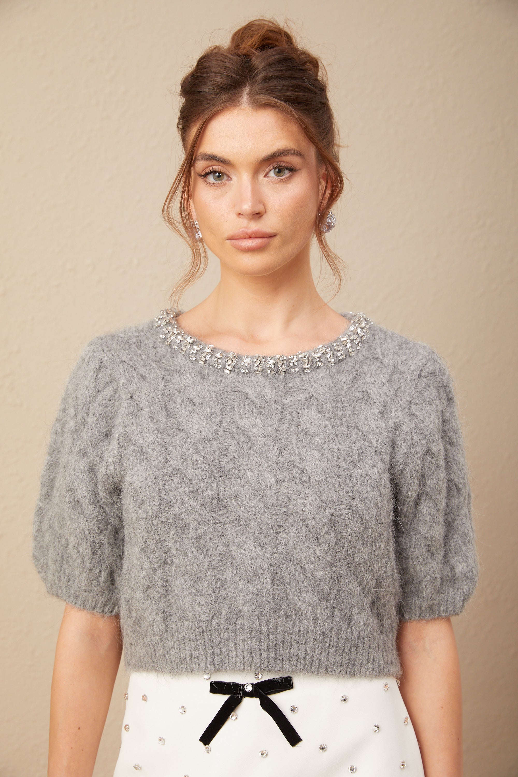 Ophélie embellished cable-knit cropped mohair sweater