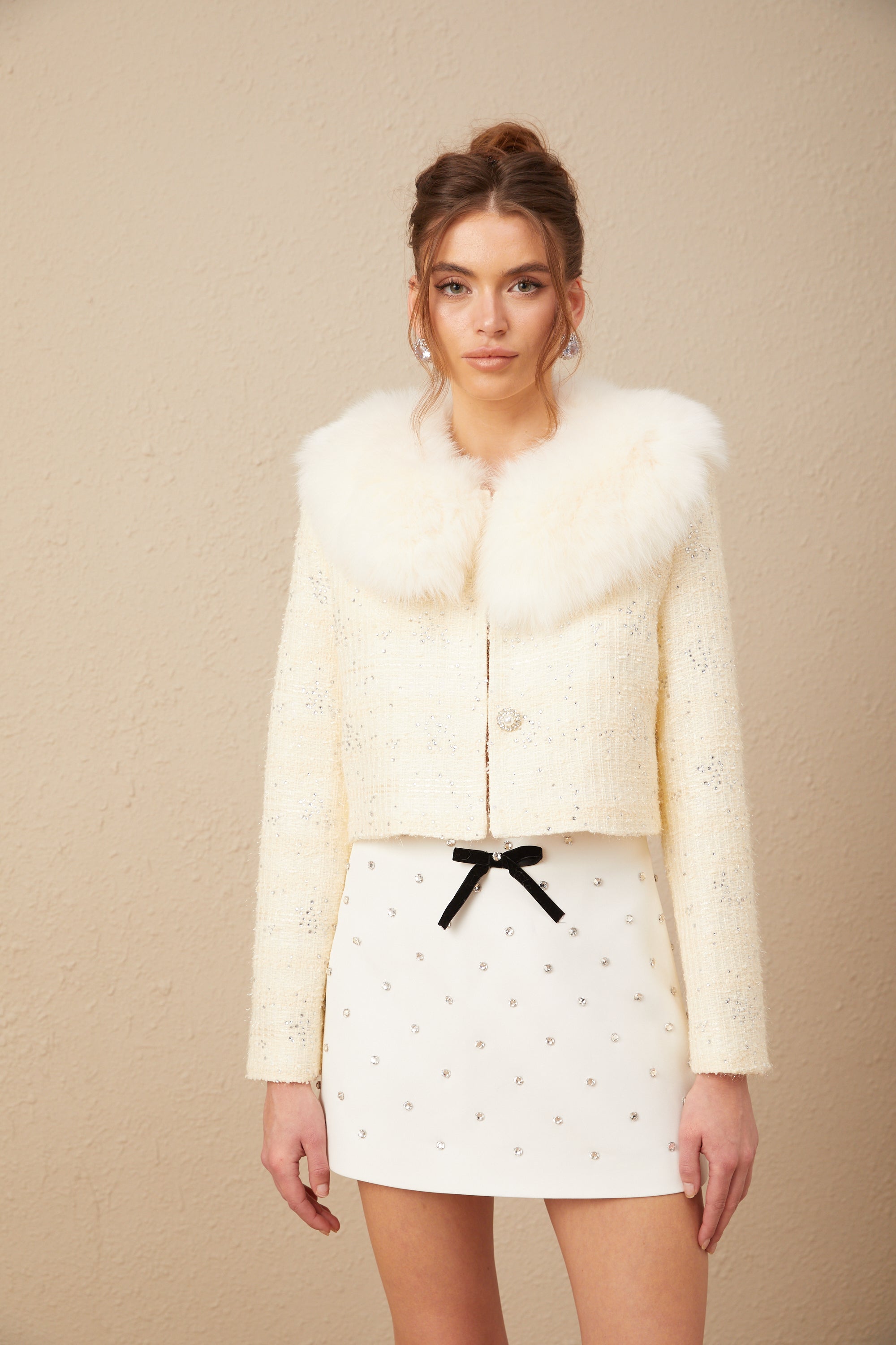 Malo white sequined fur jacket