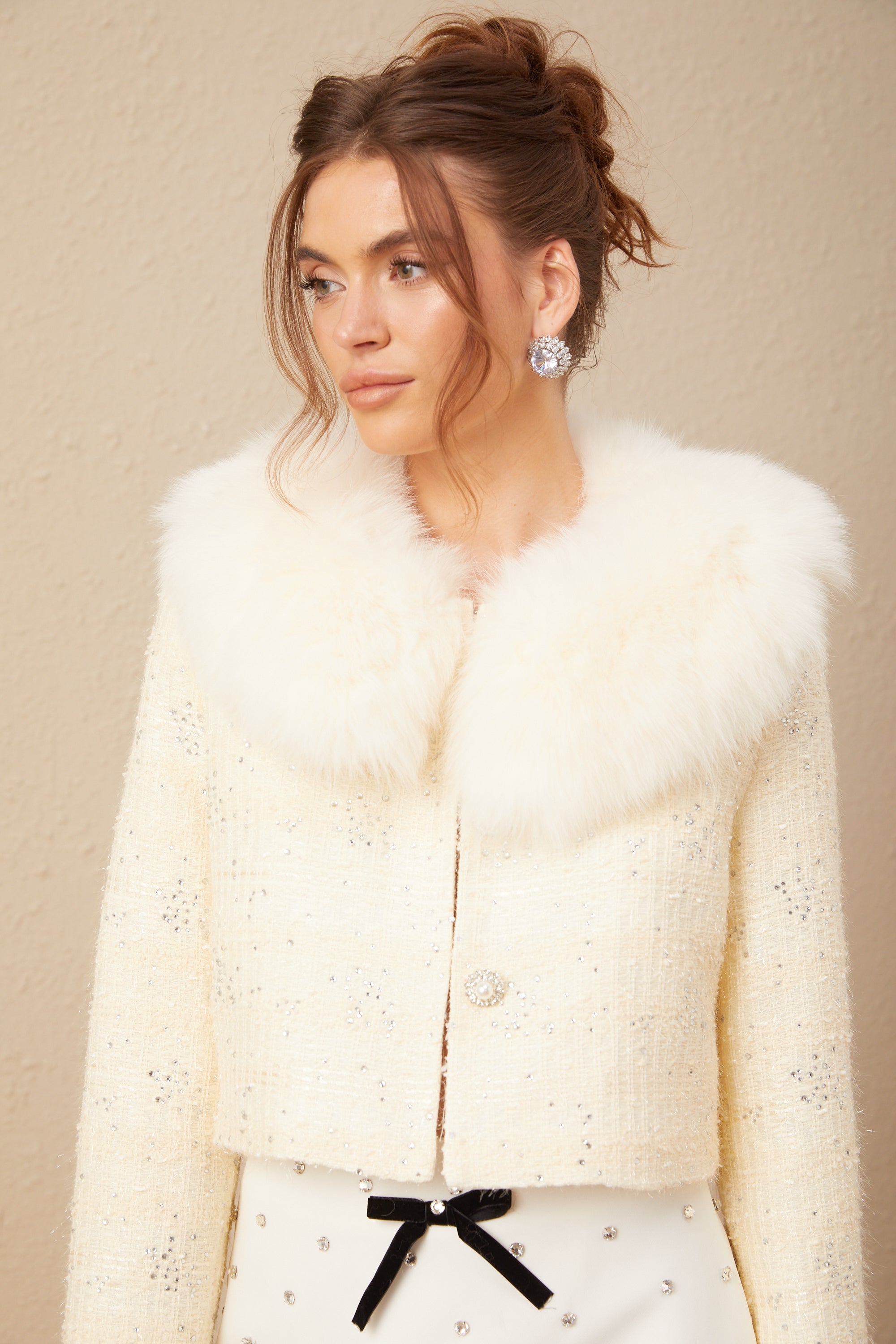 Malo white sequined fur jacket