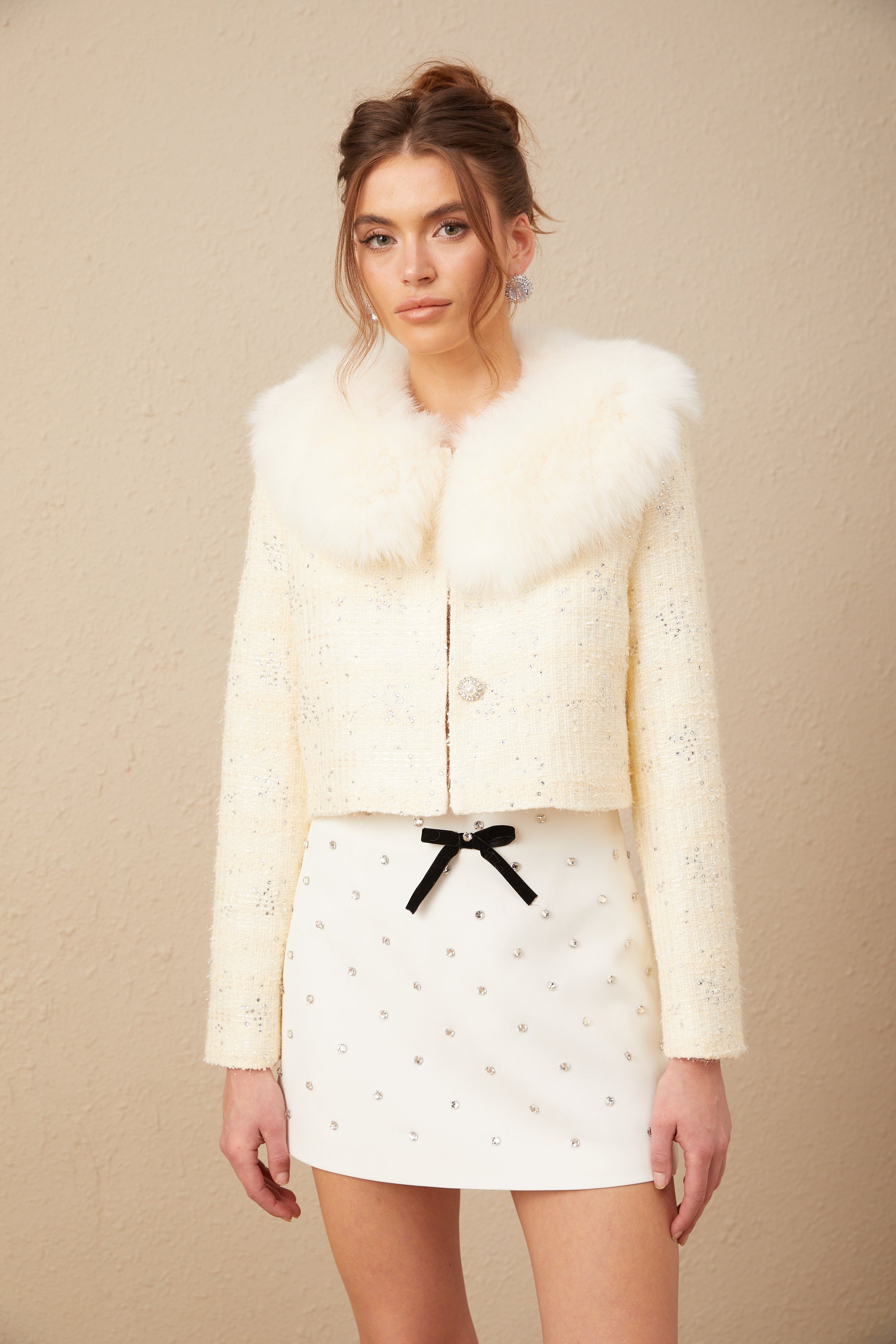 Malo white sequined fur jacket