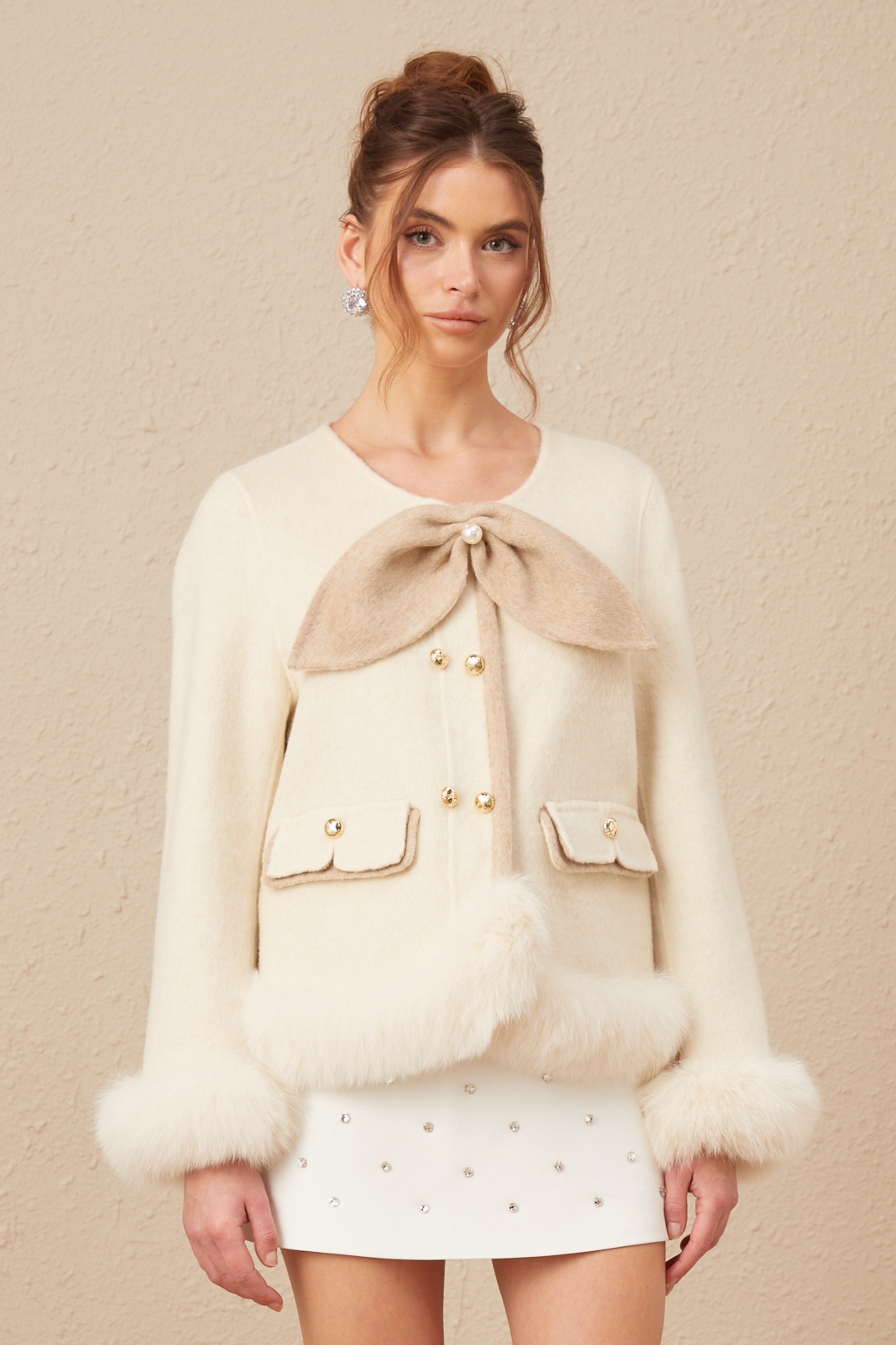 Théophila two-tone bowknot short coat