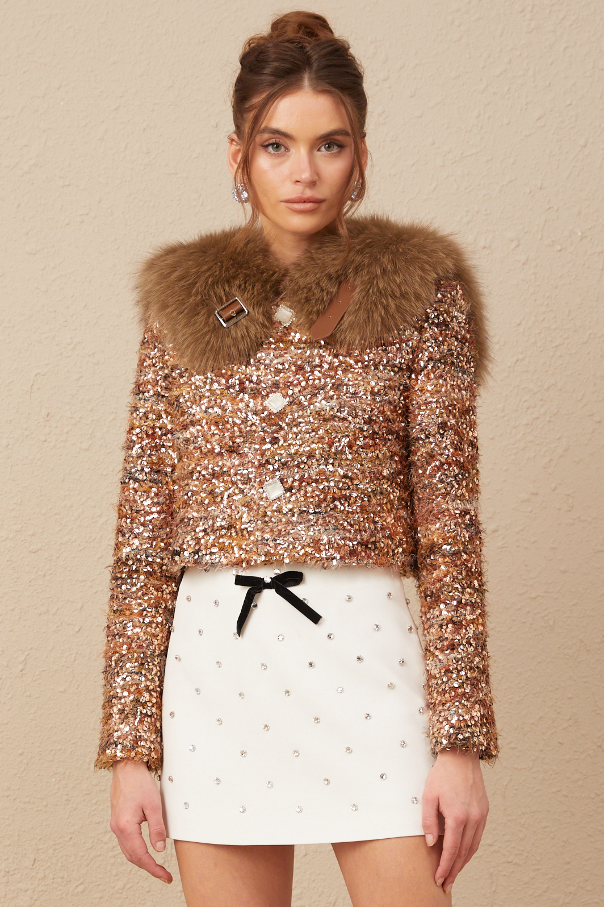 Layla gold sequined fur jacket