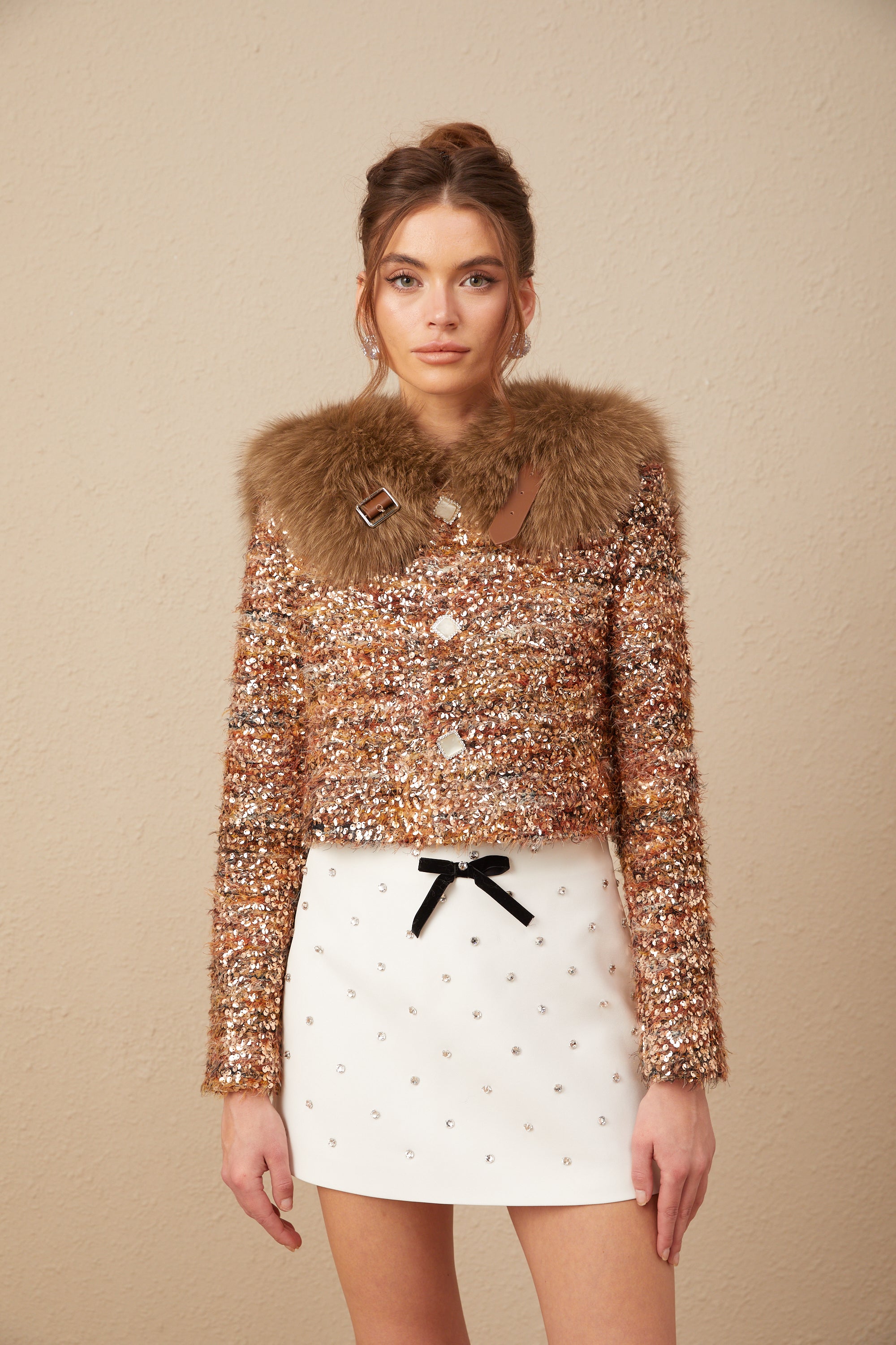 Layla gold sequined fur jacket