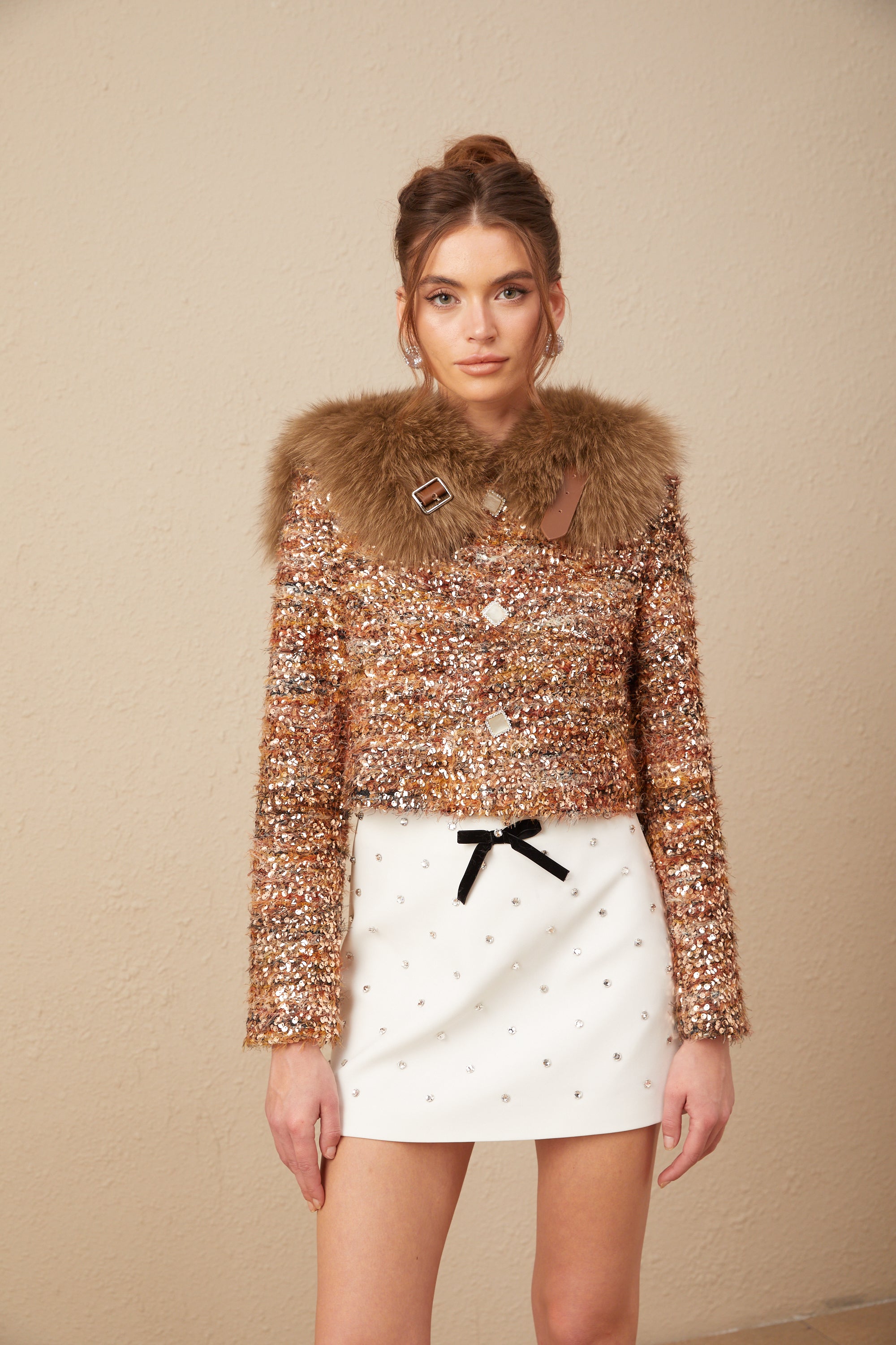 Layla gold sequined fur jacket