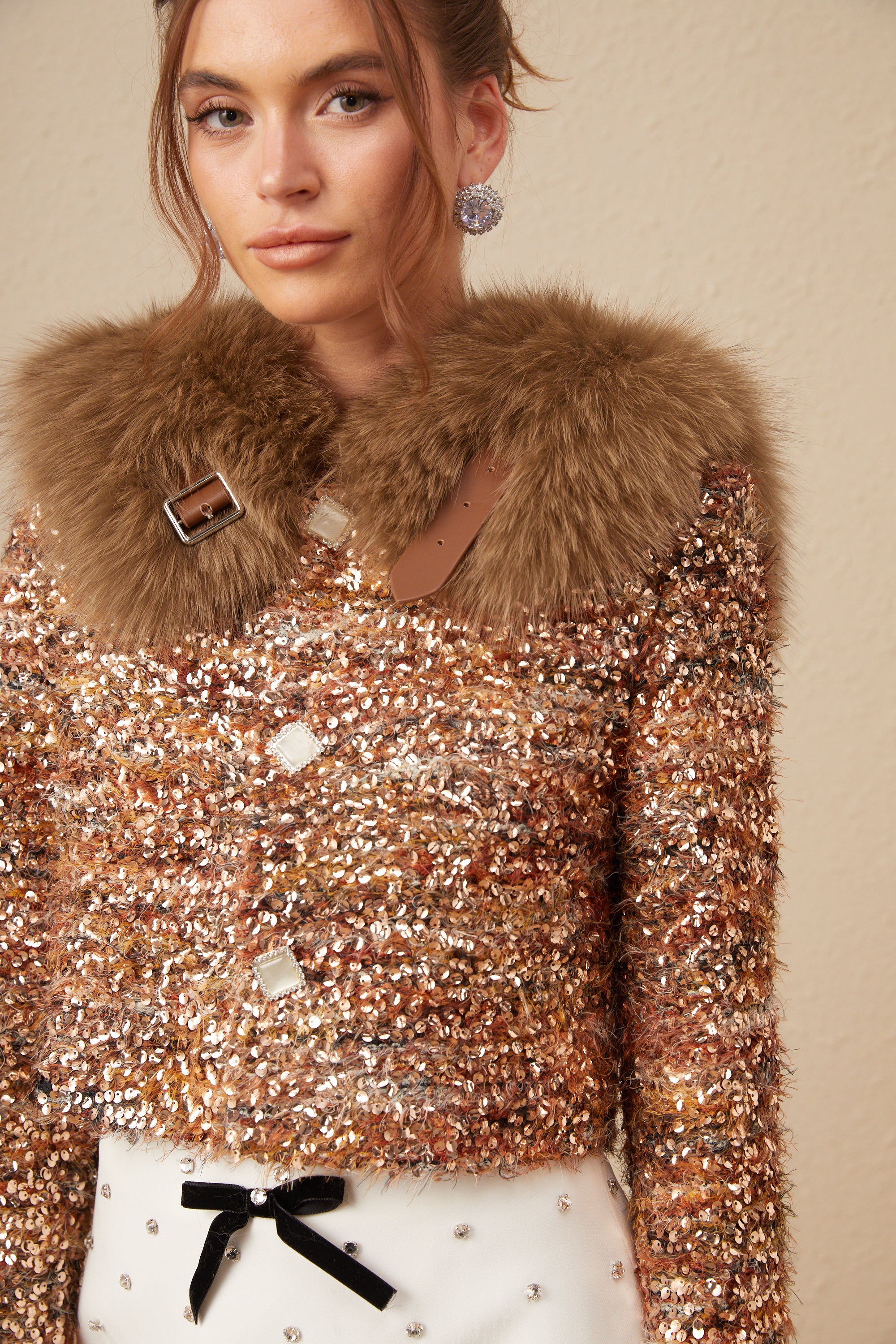 Layla gold sequined fur jacket