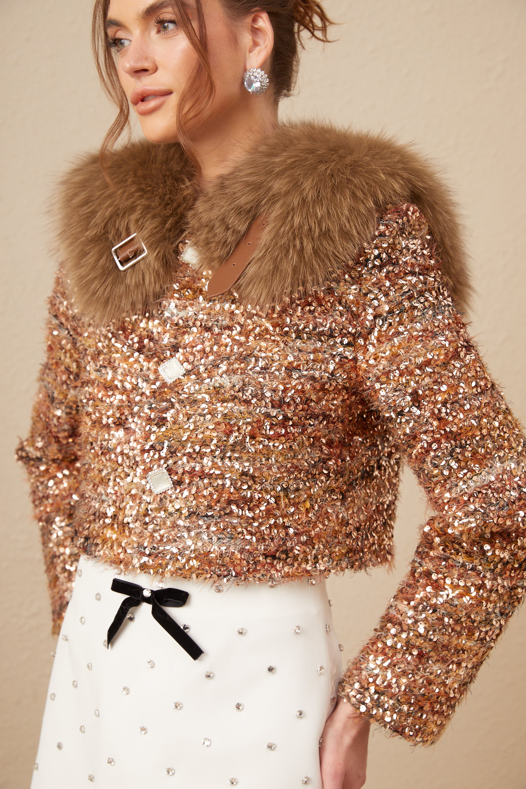 Layla gold sequined fur jacket