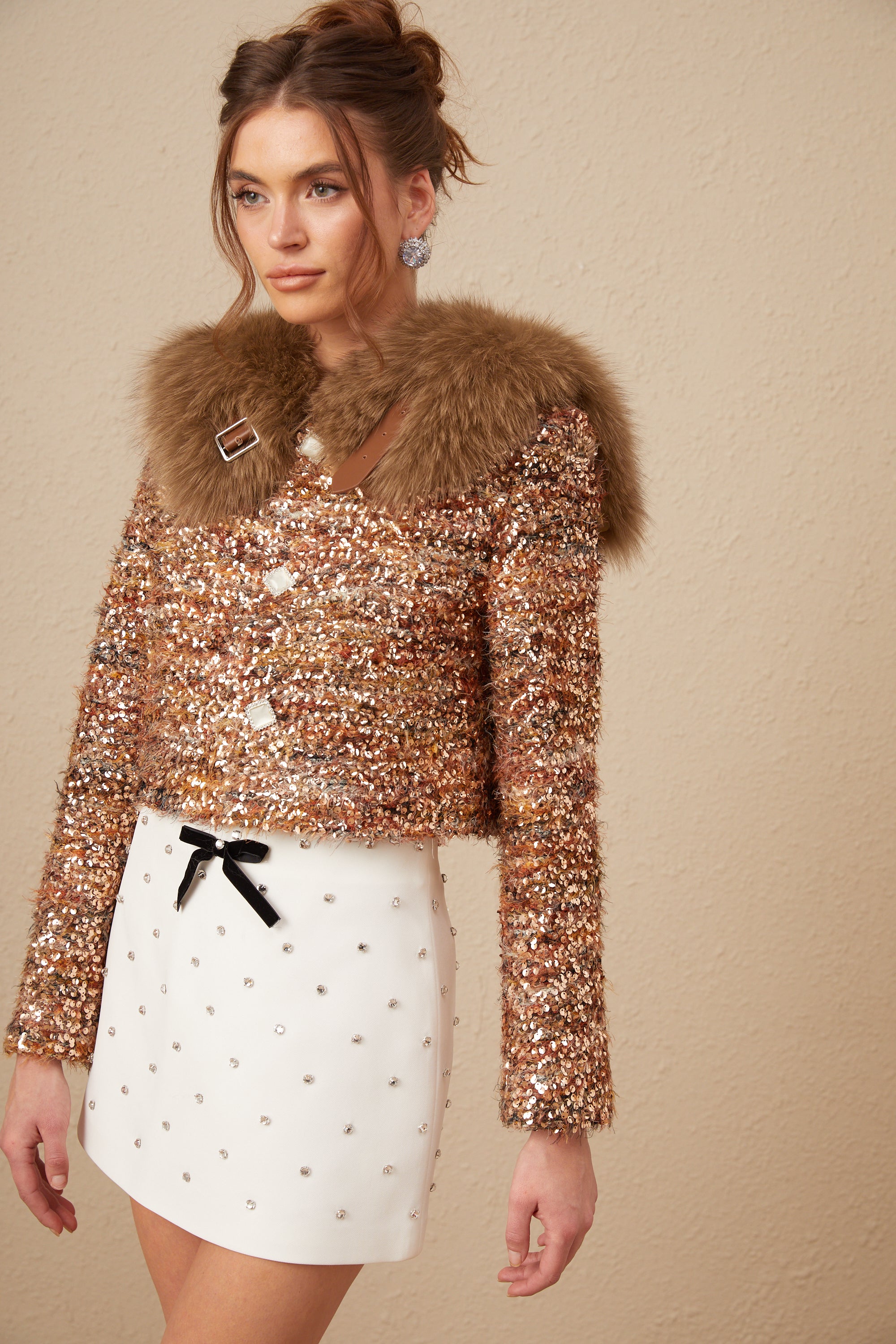 Layla gold sequined fur jacket