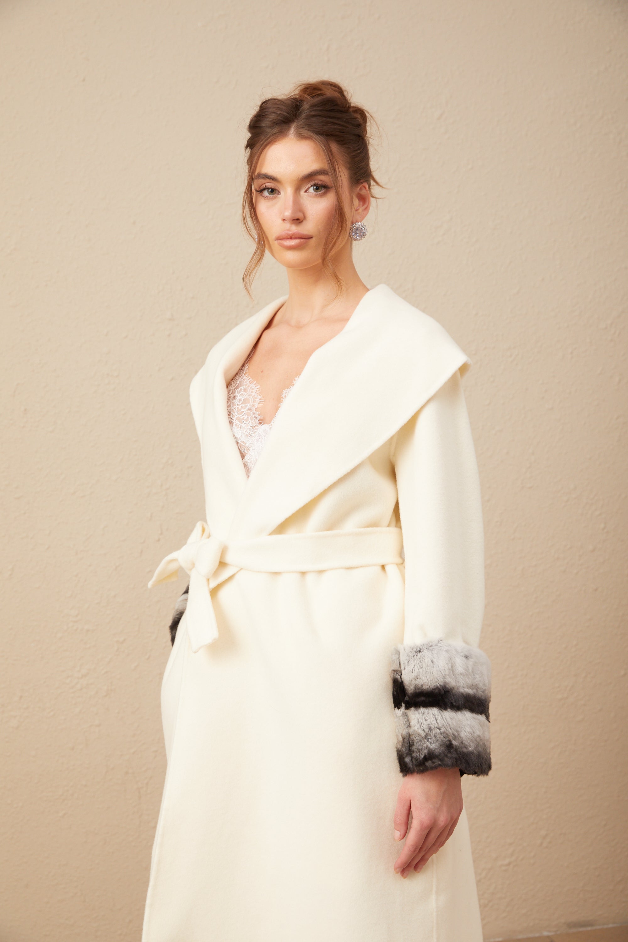 Vienne off-white faux fur wrap overcoat