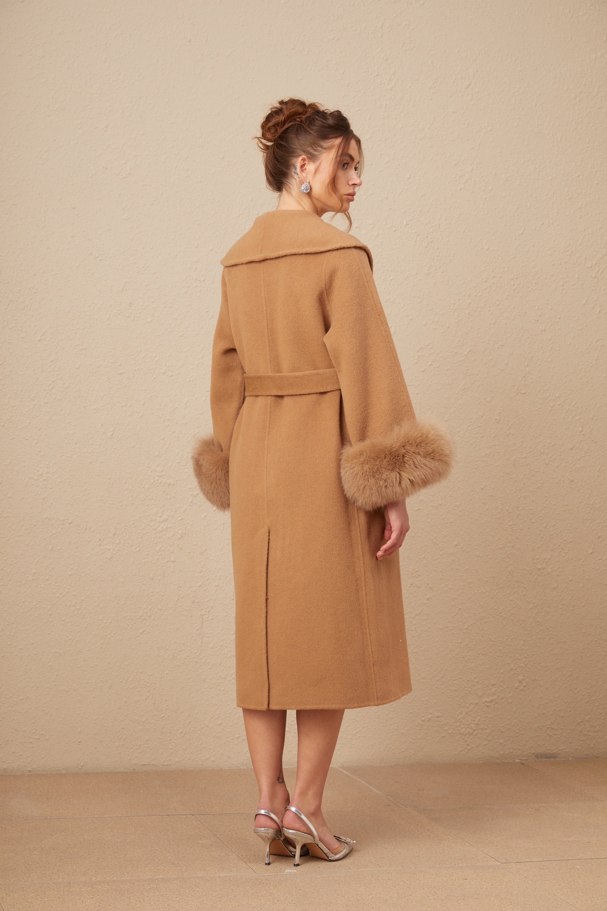 Ysandre brown felted woolen wrap overcoat