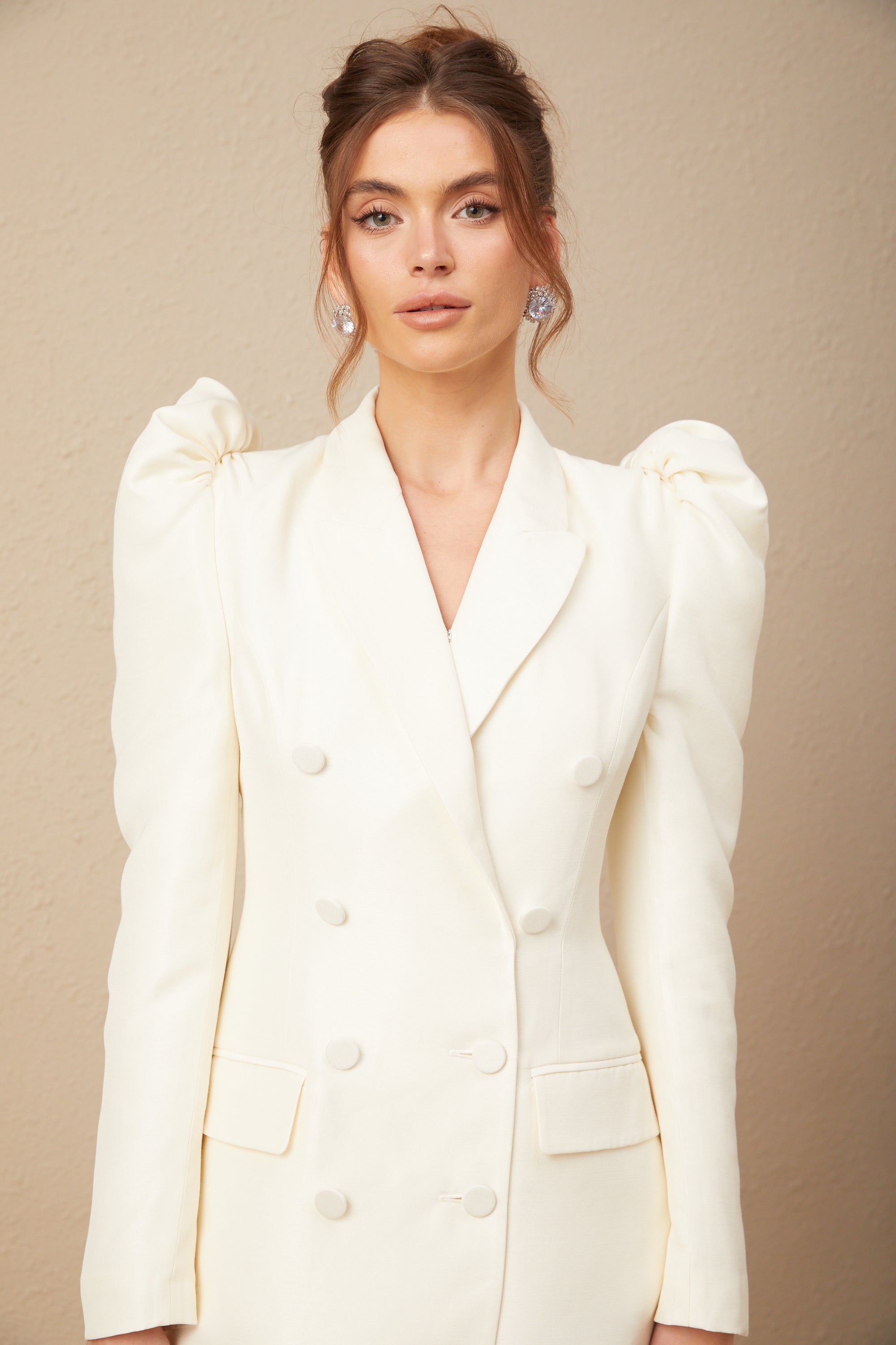 Erica white gigot-sleeve blazer