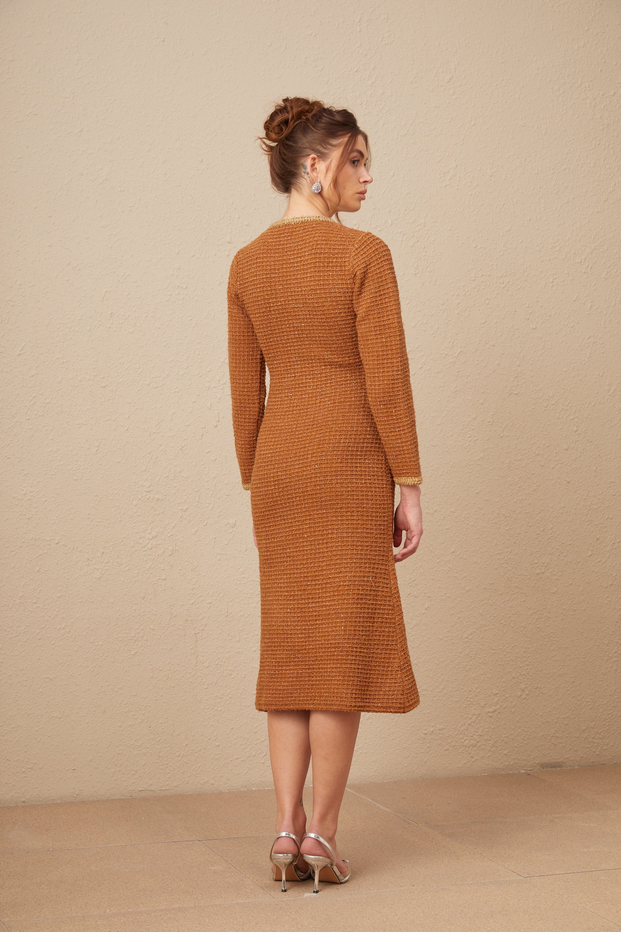 Epona brown braided-edge tweed dress