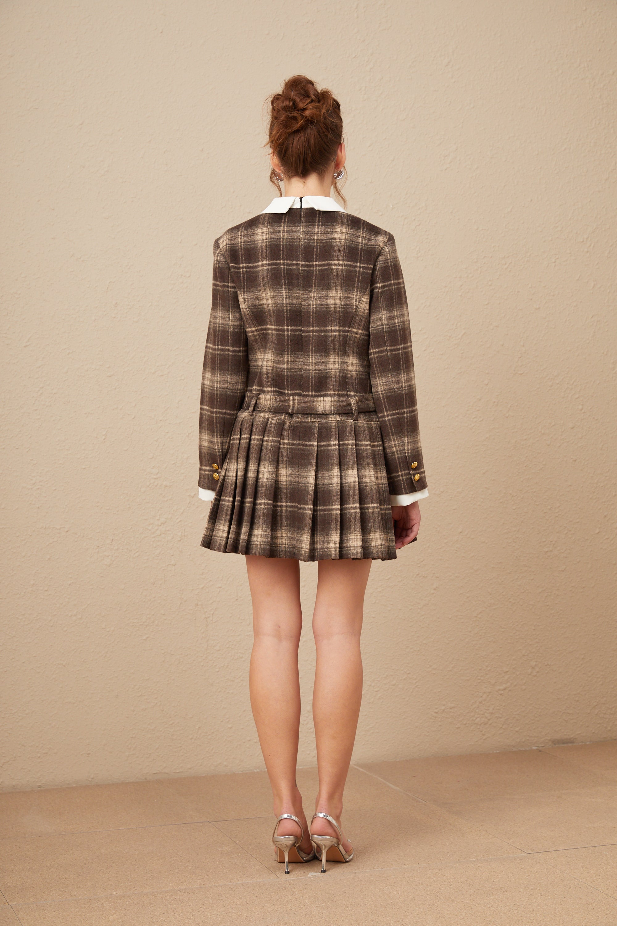 Maegan wool felted-finish belted plaid mini dress