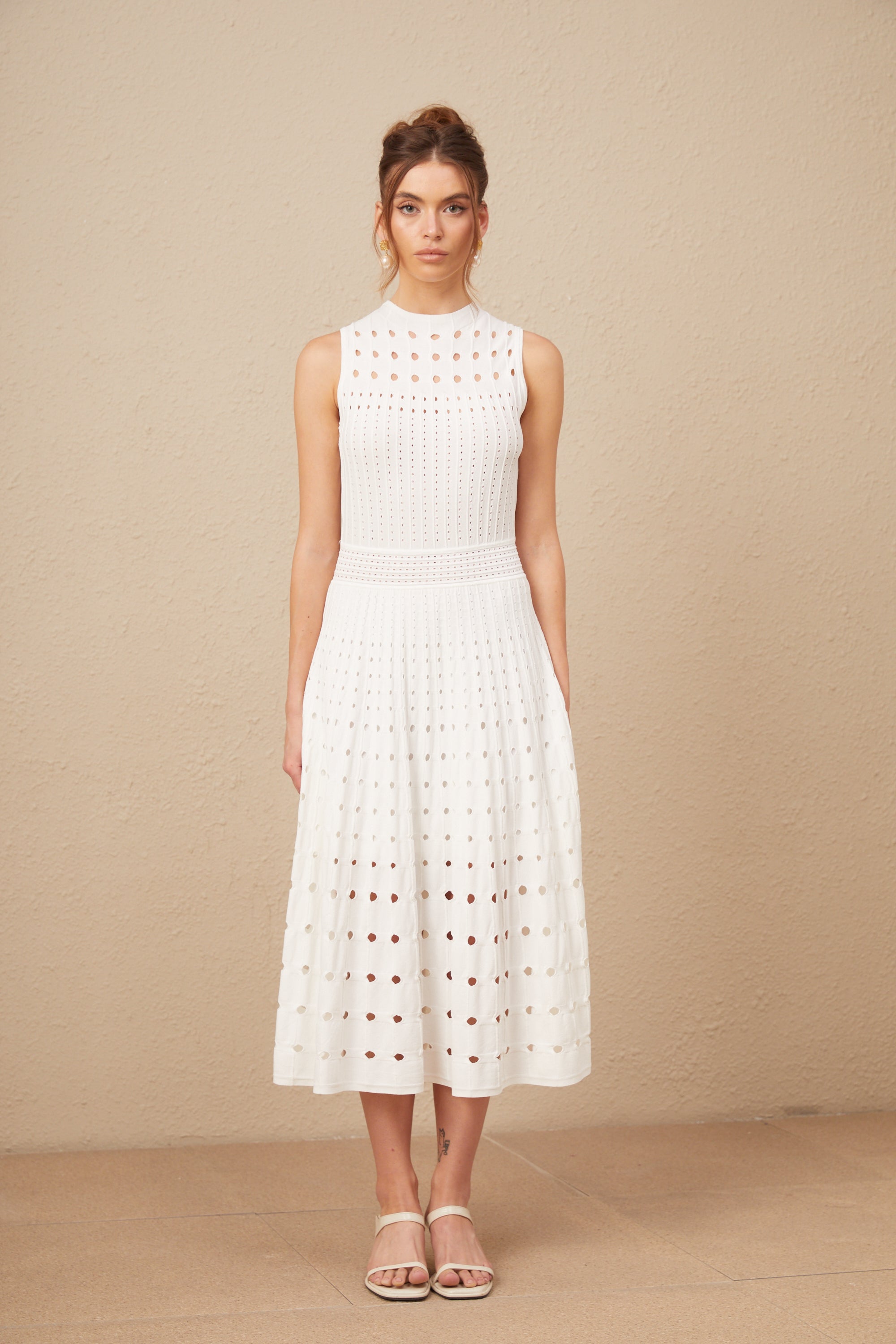 Charlotte white sleeveless cut-out knitted midi dress