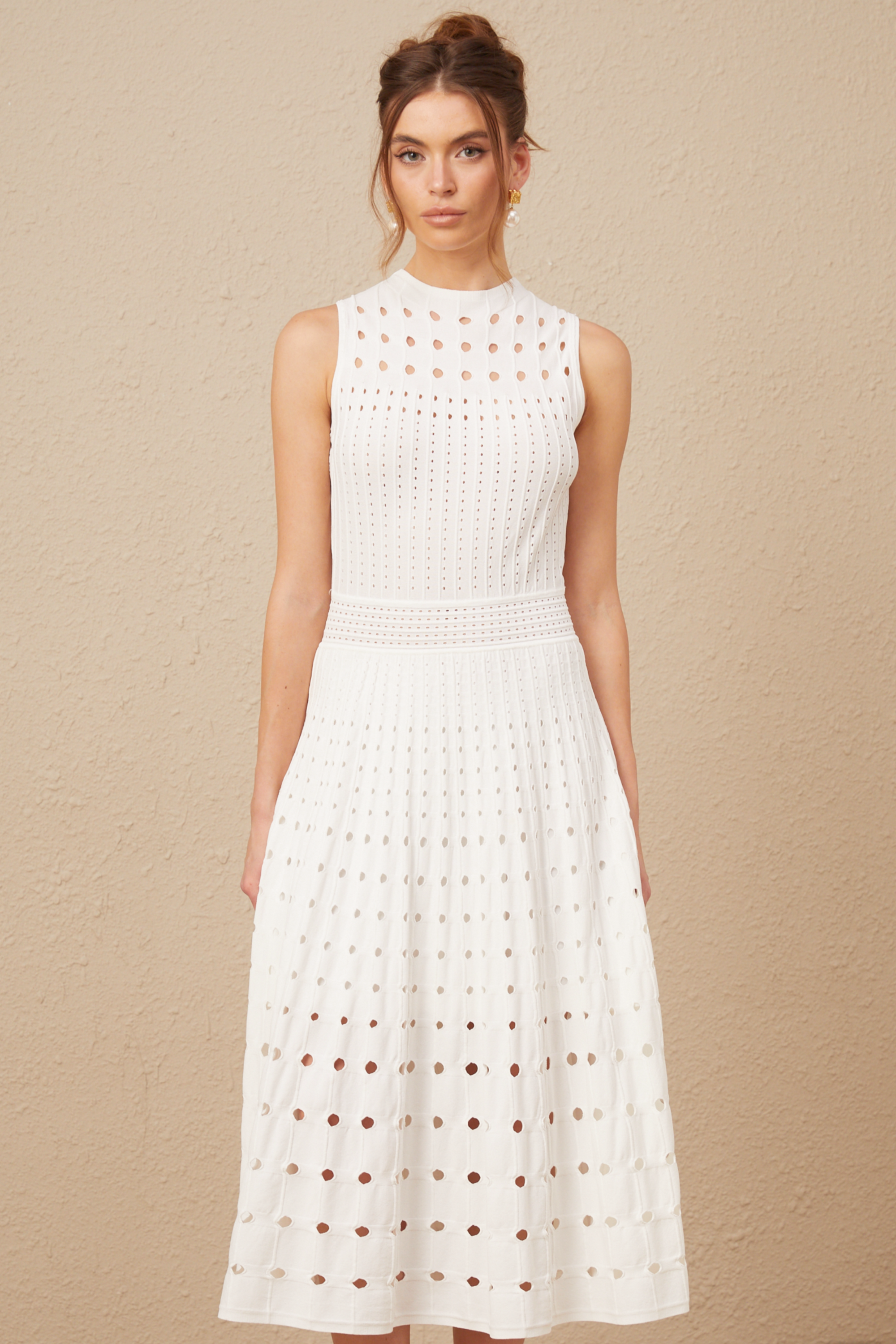 Charlotte white sleeveless cut-out knitted midi dress