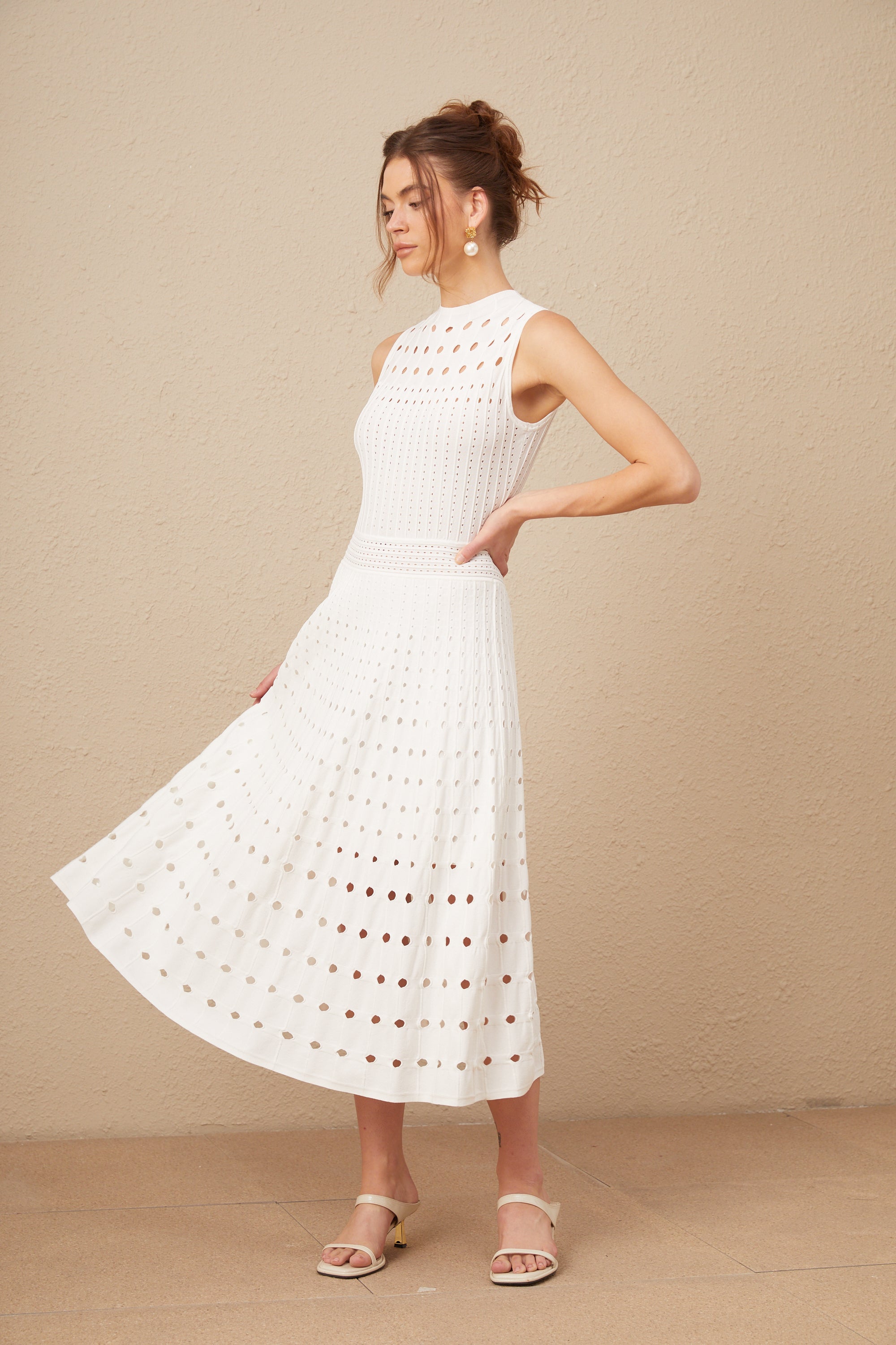 Charlotte white sleeveless cut-out knitted midi dress