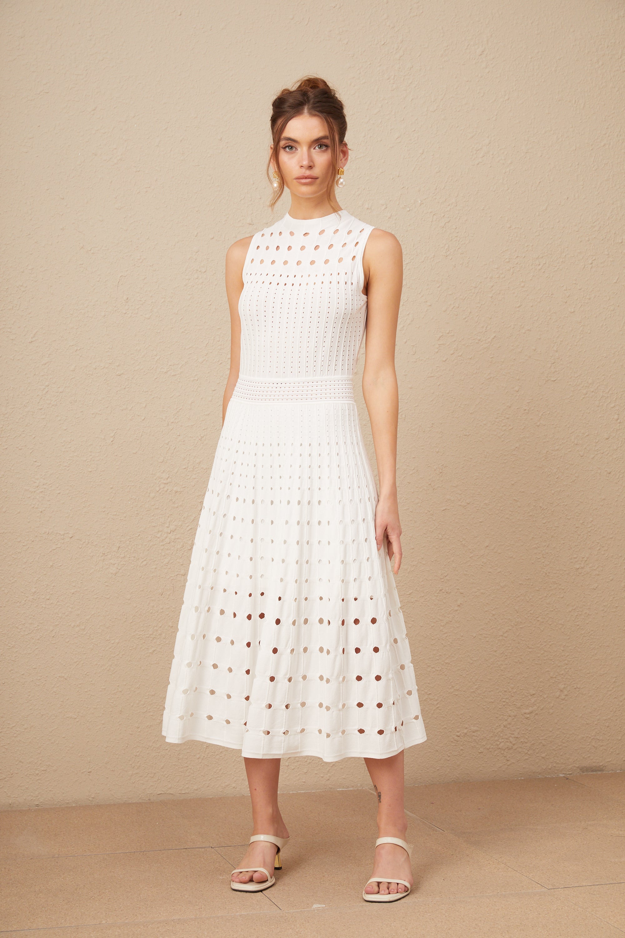 Charlotte white sleeveless cut-out knitted midi dress