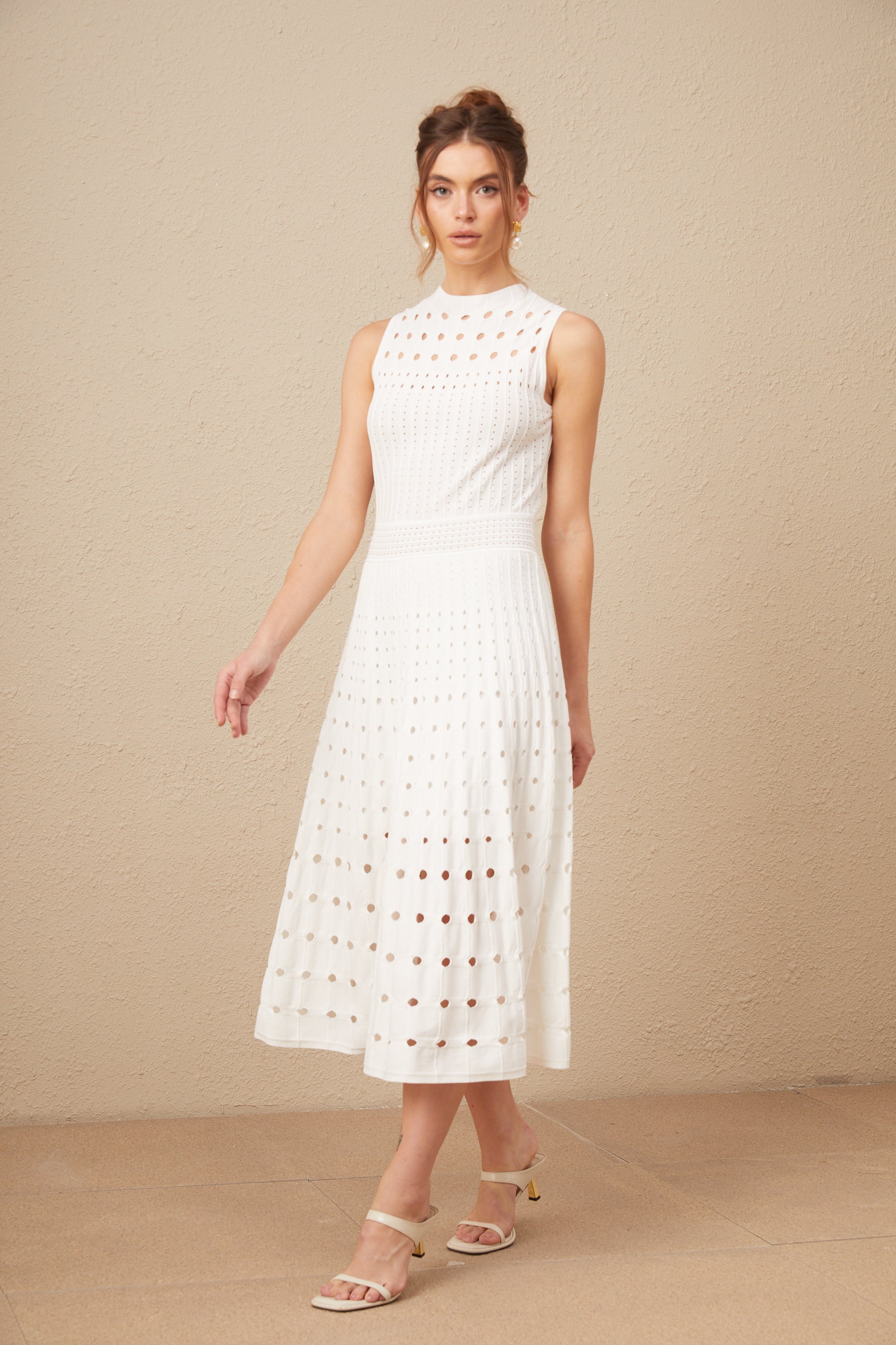 Charlotte white sleeveless cut-out knitted midi dress