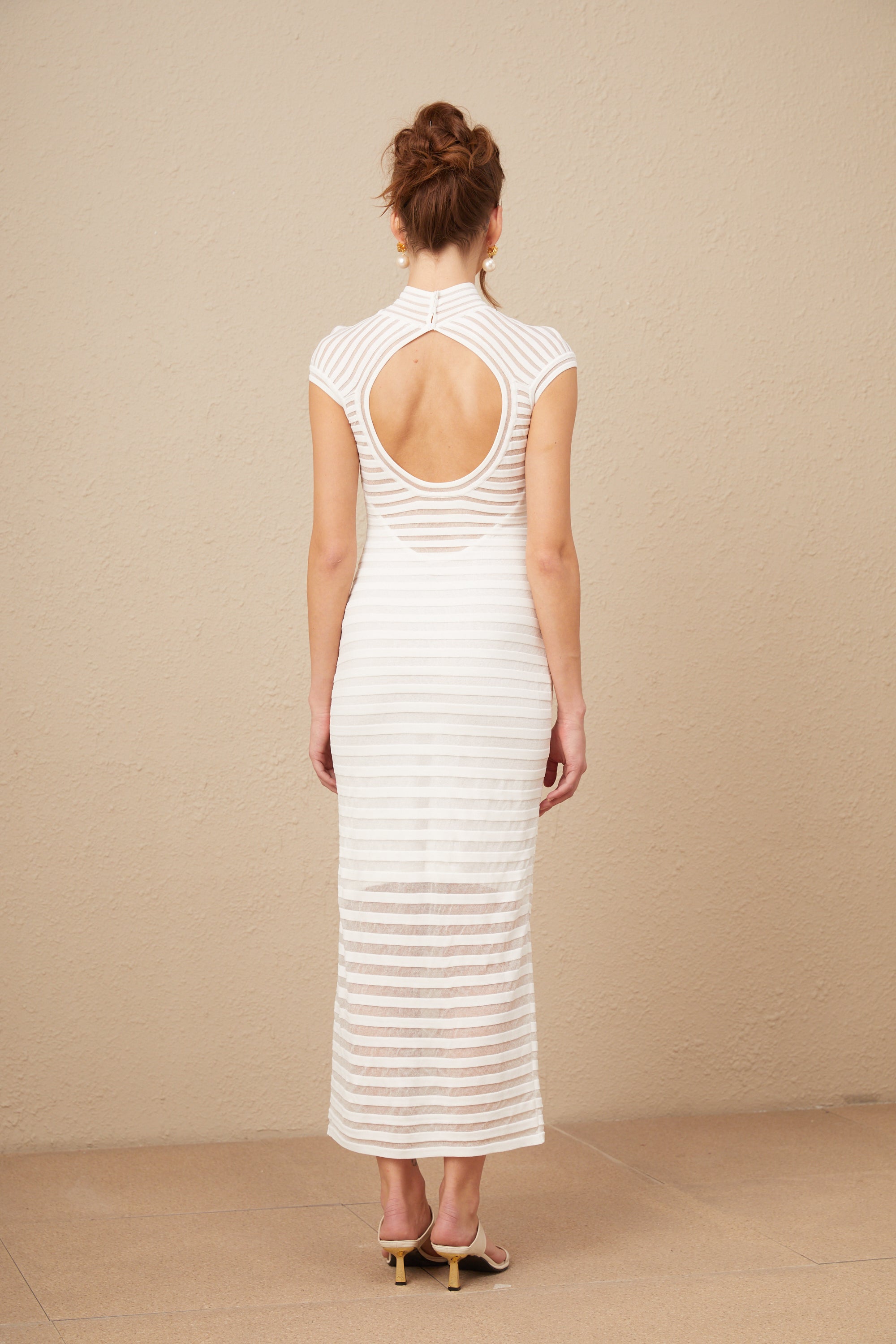 Joséphine horizontal-stripe tulle midi dress