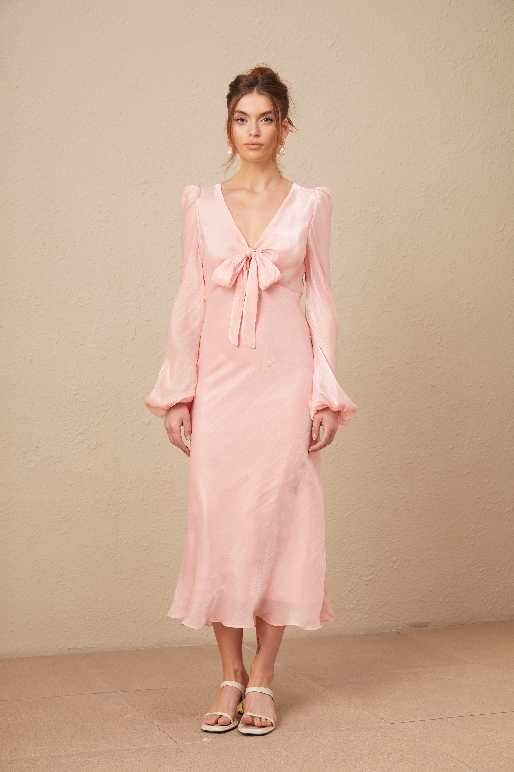 Sarah pink bowknot flared midi dress