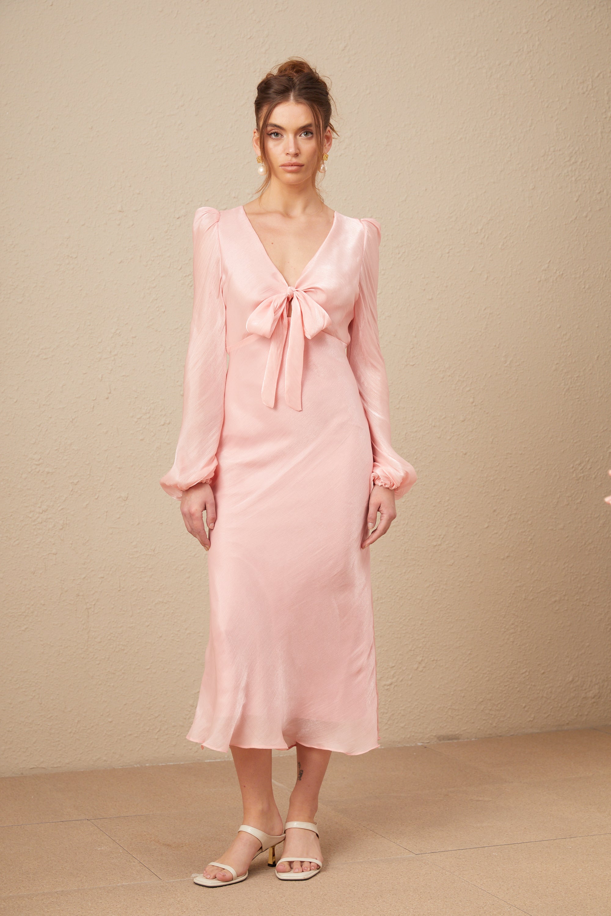 Sarah pink bowknot flared midi dress