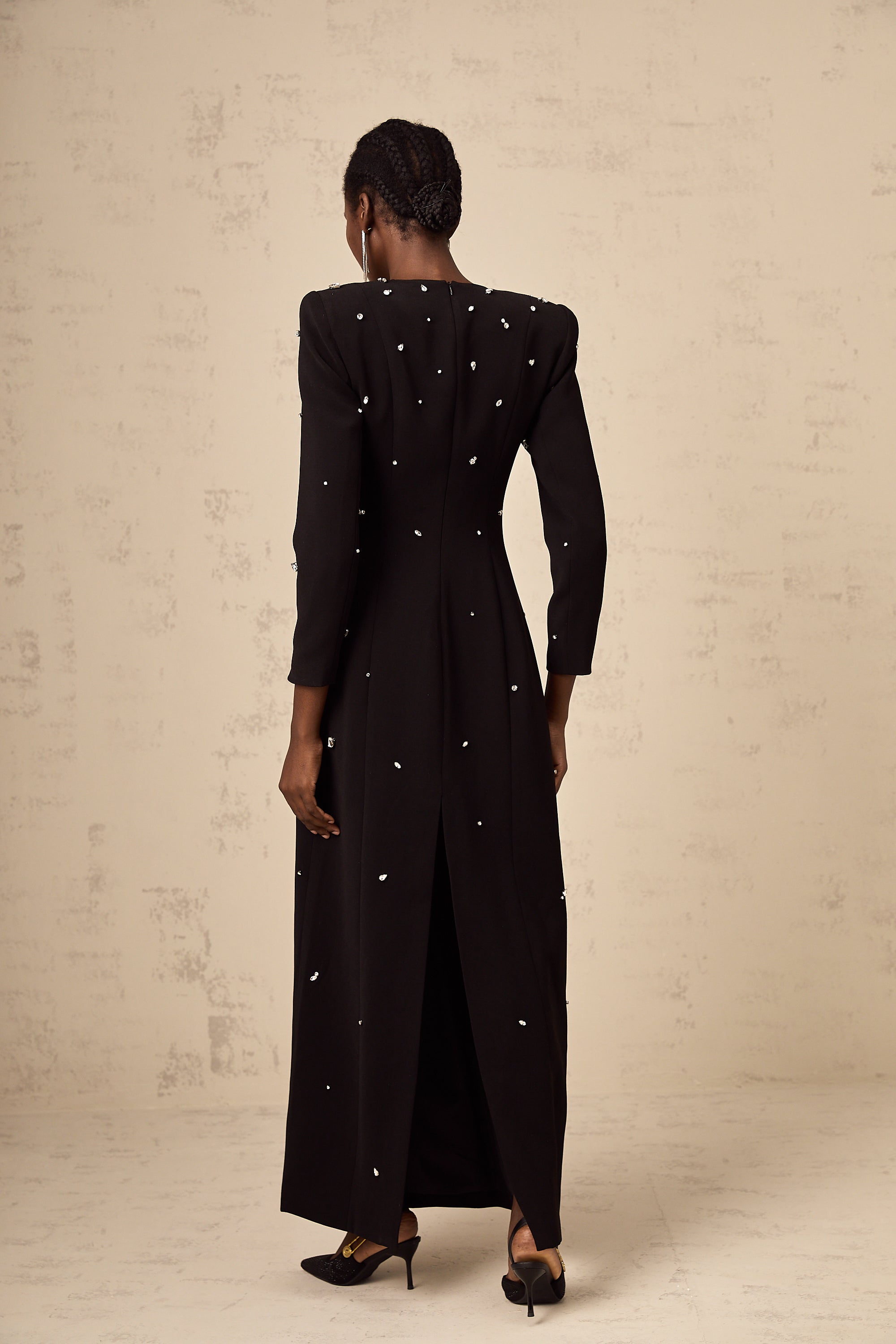 Imelda black crystal-embellished maxi dress