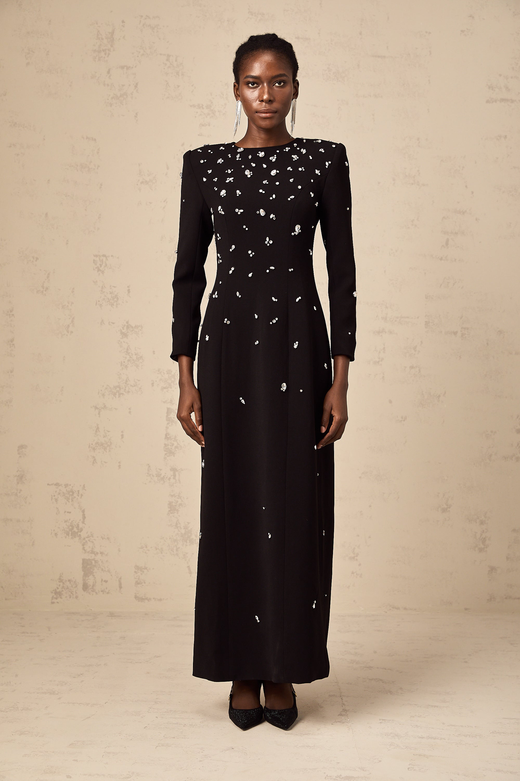 Imelda black crystal-embellished maxi dress