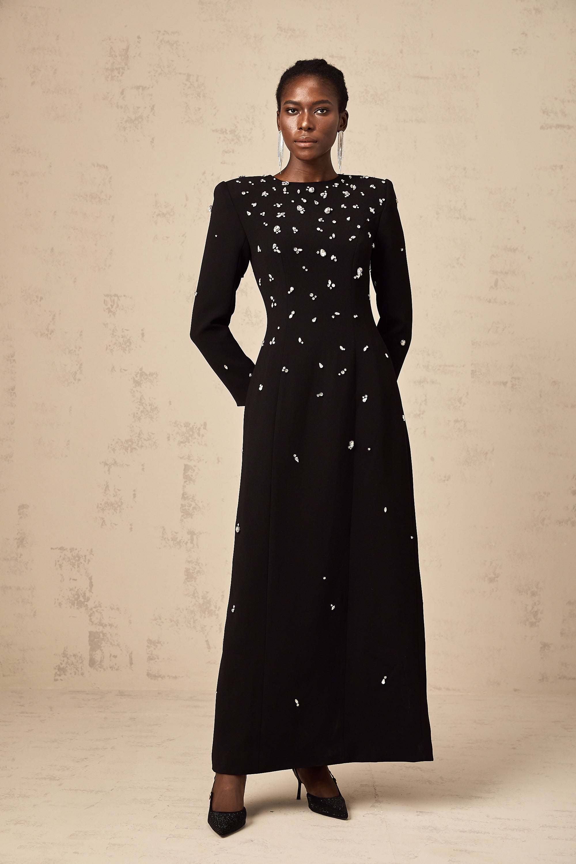 Imelda black crystal-embellished maxi dress