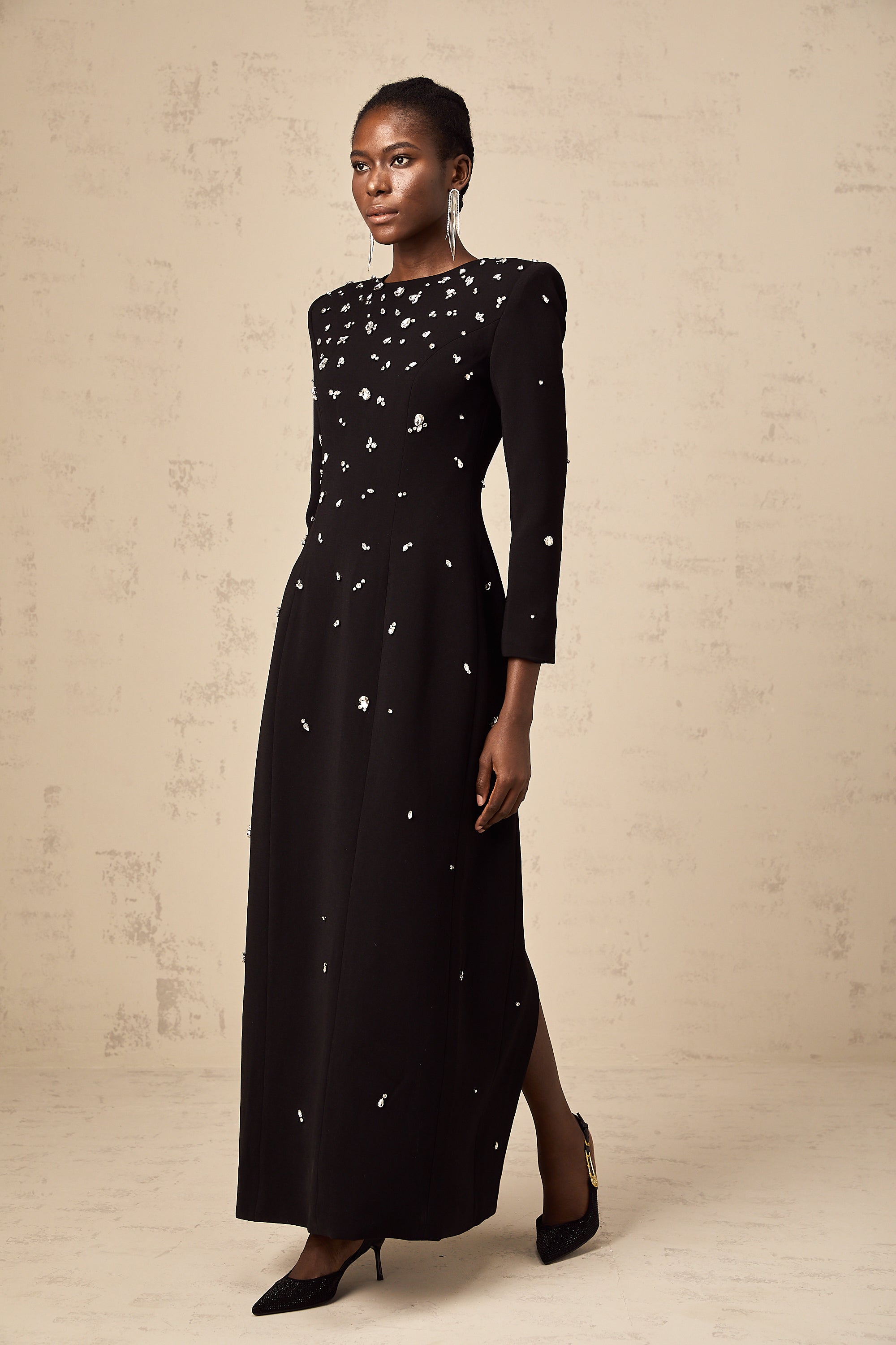 Imelda black crystal-embellished maxi dress