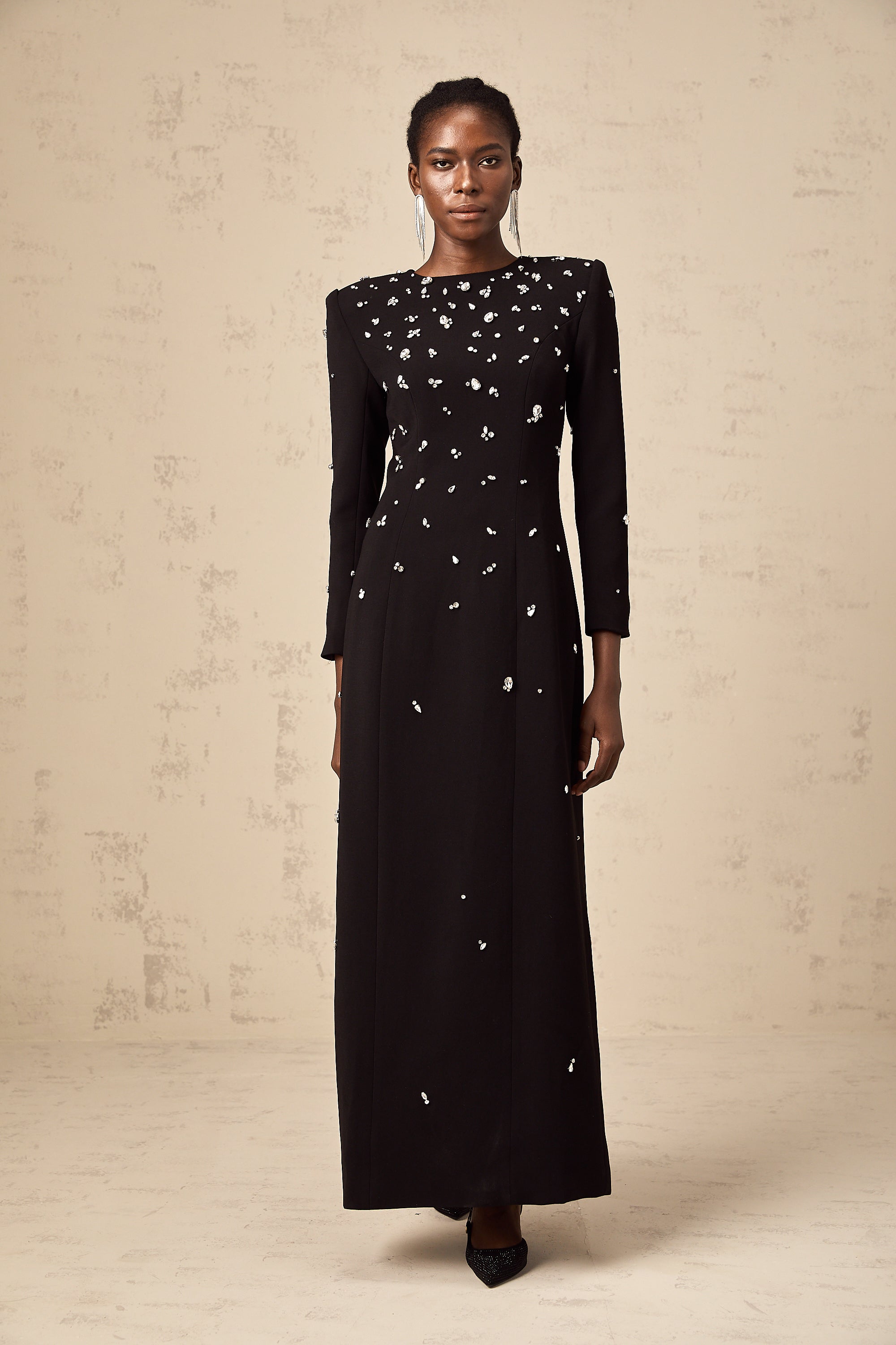 Imelda black crystal-embellished maxi dress