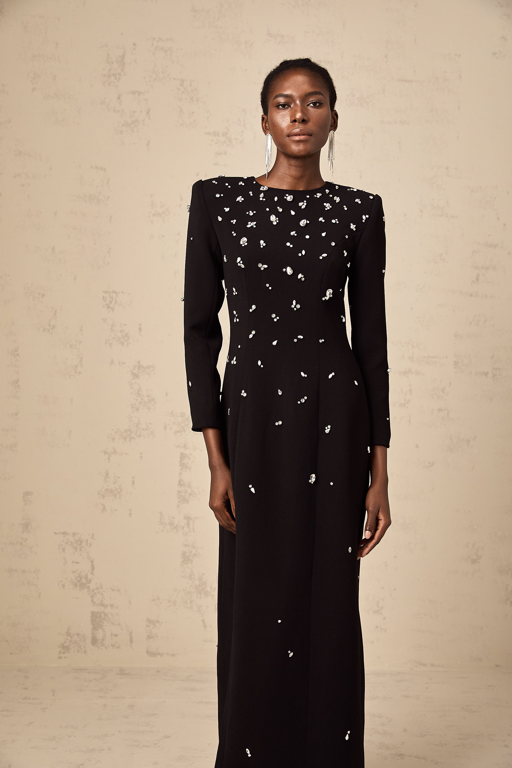 Imelda black crystal-embellished maxi dress