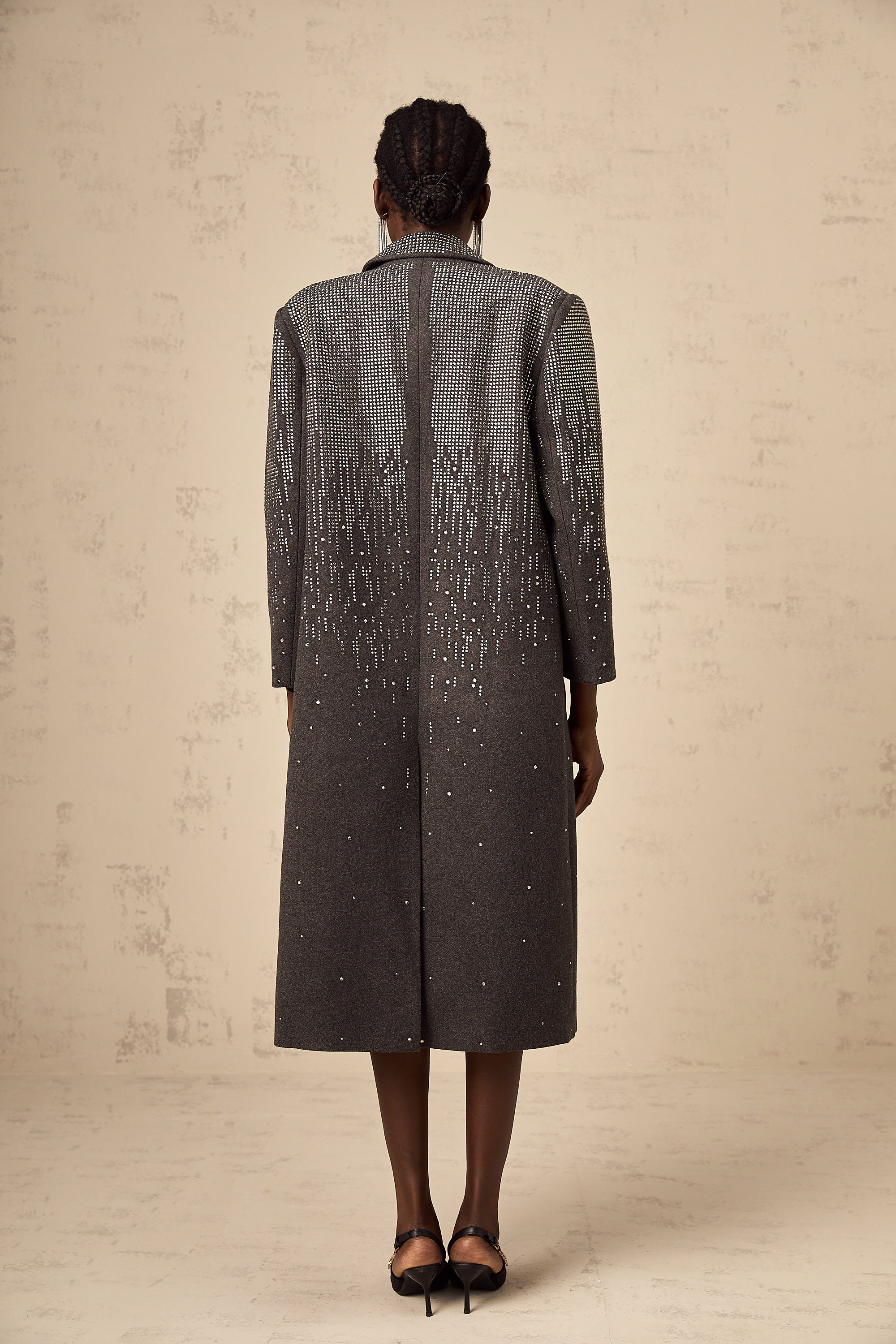 Michelina wool double-breasted studded long coat