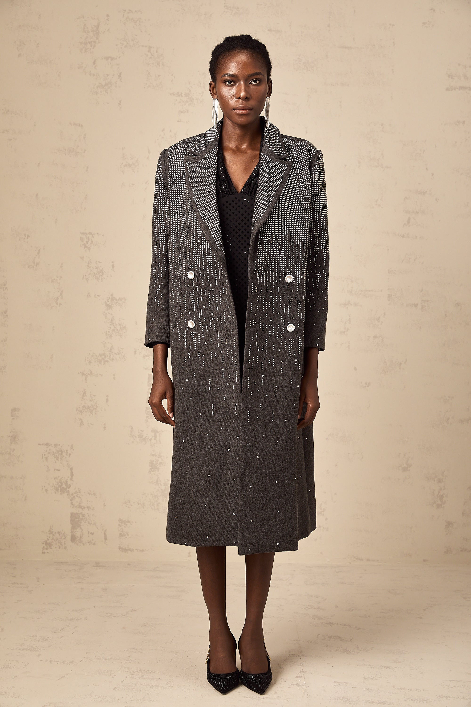 Michelina wool double-breasted studded long coat