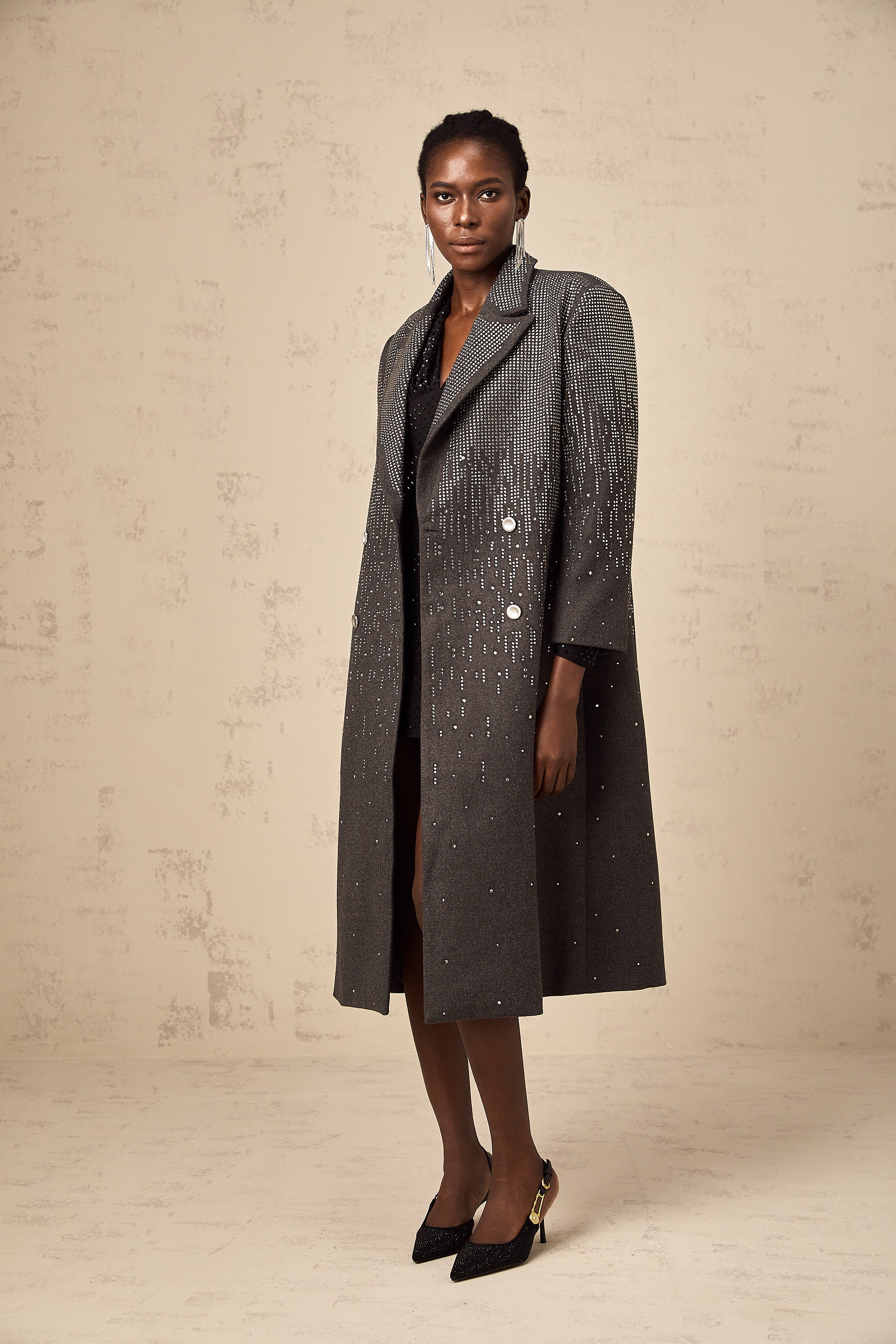 Michelina wool double-breasted studded long coat