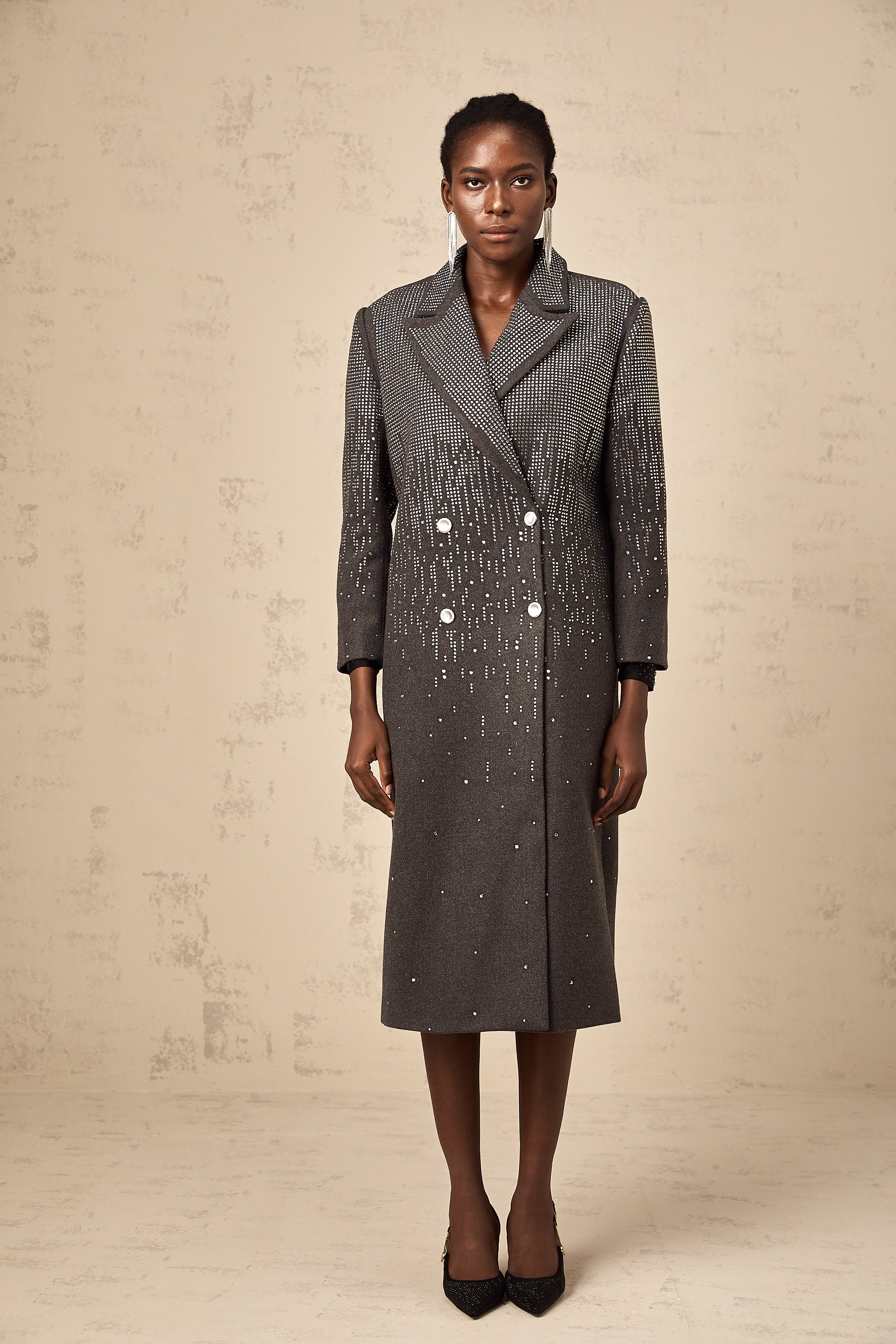 Michelina wool double-breasted studded long coat